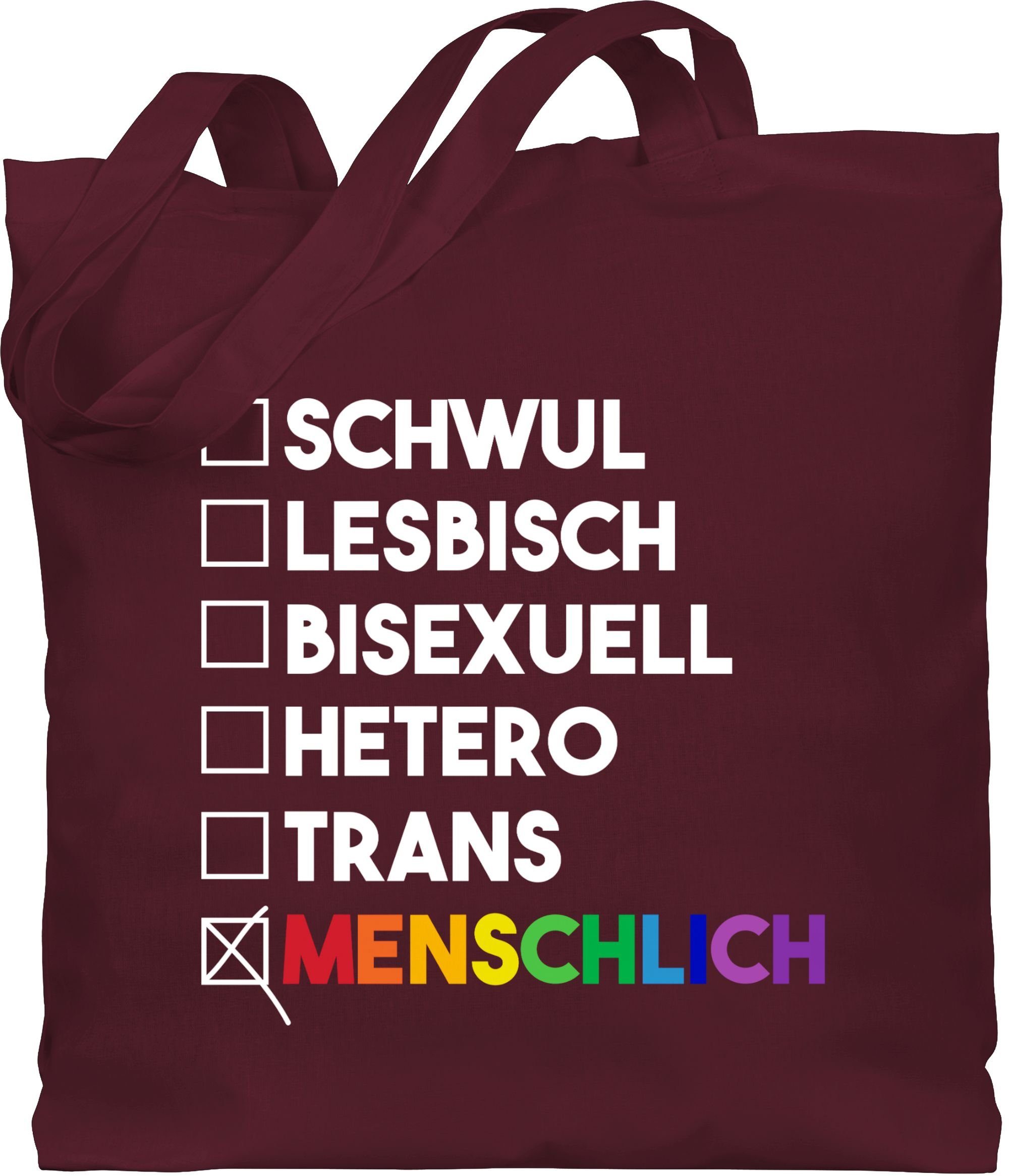 Shirtracer Umhängetasche Menschlich - Deine Wahl - Pride - Regenbogen - weiß, LGBT Kleidung 2 Bordeauxrot