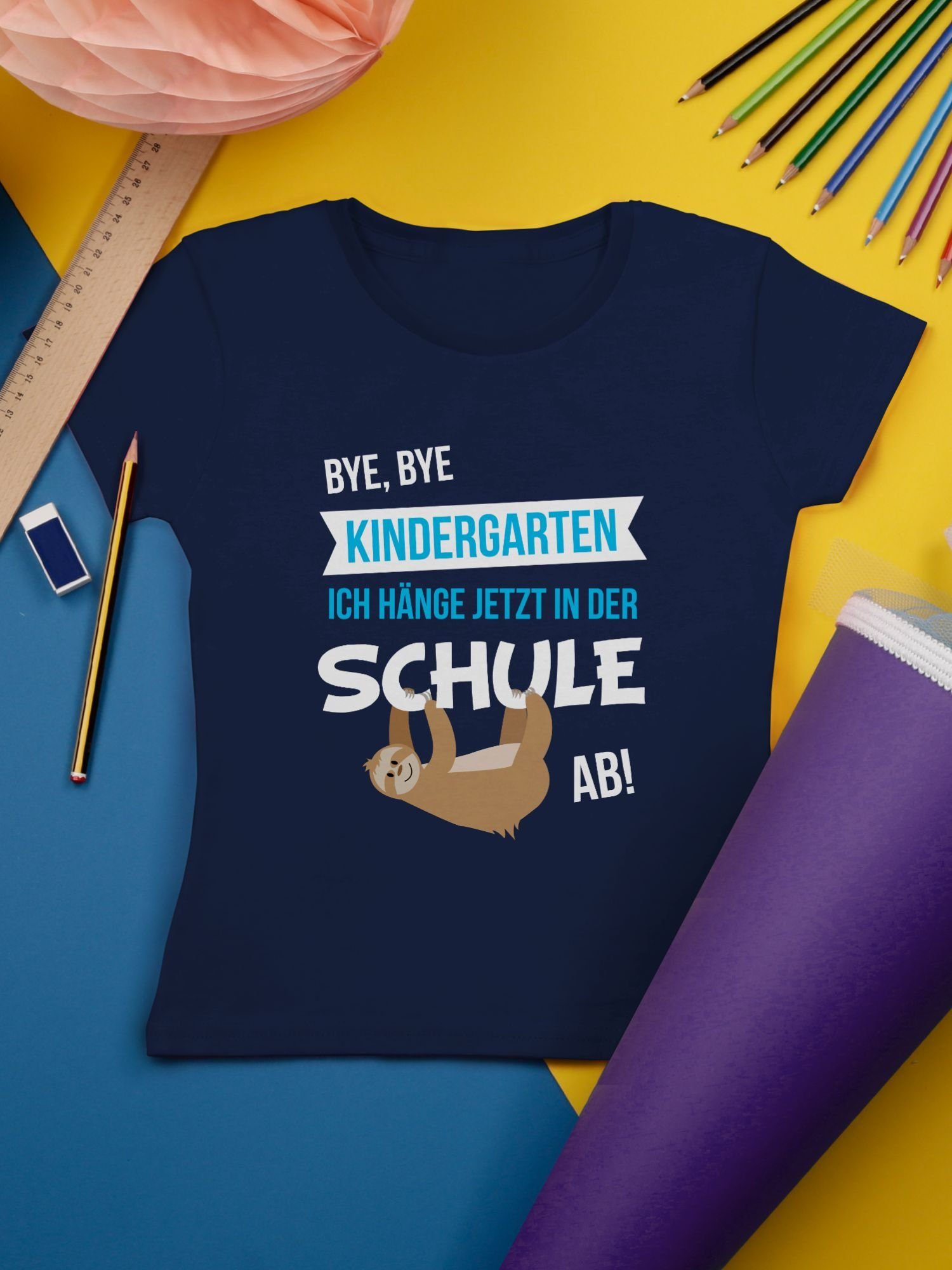 Shirtracer 2 Mädchen T-Shirt Kindergarten Bye, Bye Navy Blau Einschulung