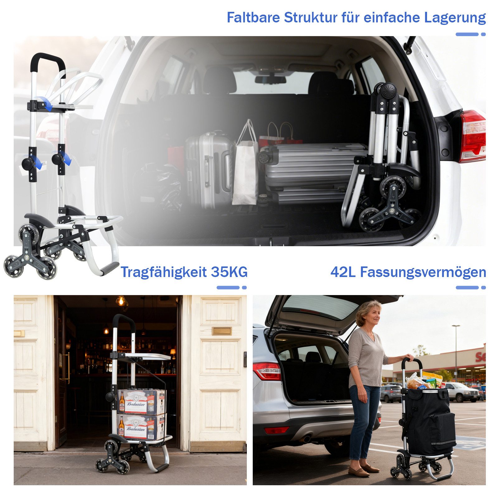 Sekey Einkaufstrolley Klappbarer Einkaufswagen mit Kühlfach, Treppensteiger günstig online kaufen