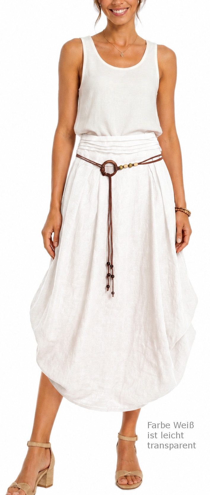 dy_mode Ballonrock Damen Leinenrock Midi Ballonrock Sommerrock Midirock in Unifarbe, mit Teil-Gummibund, Variabler 2-in-1 Look – Bild 2 von 5