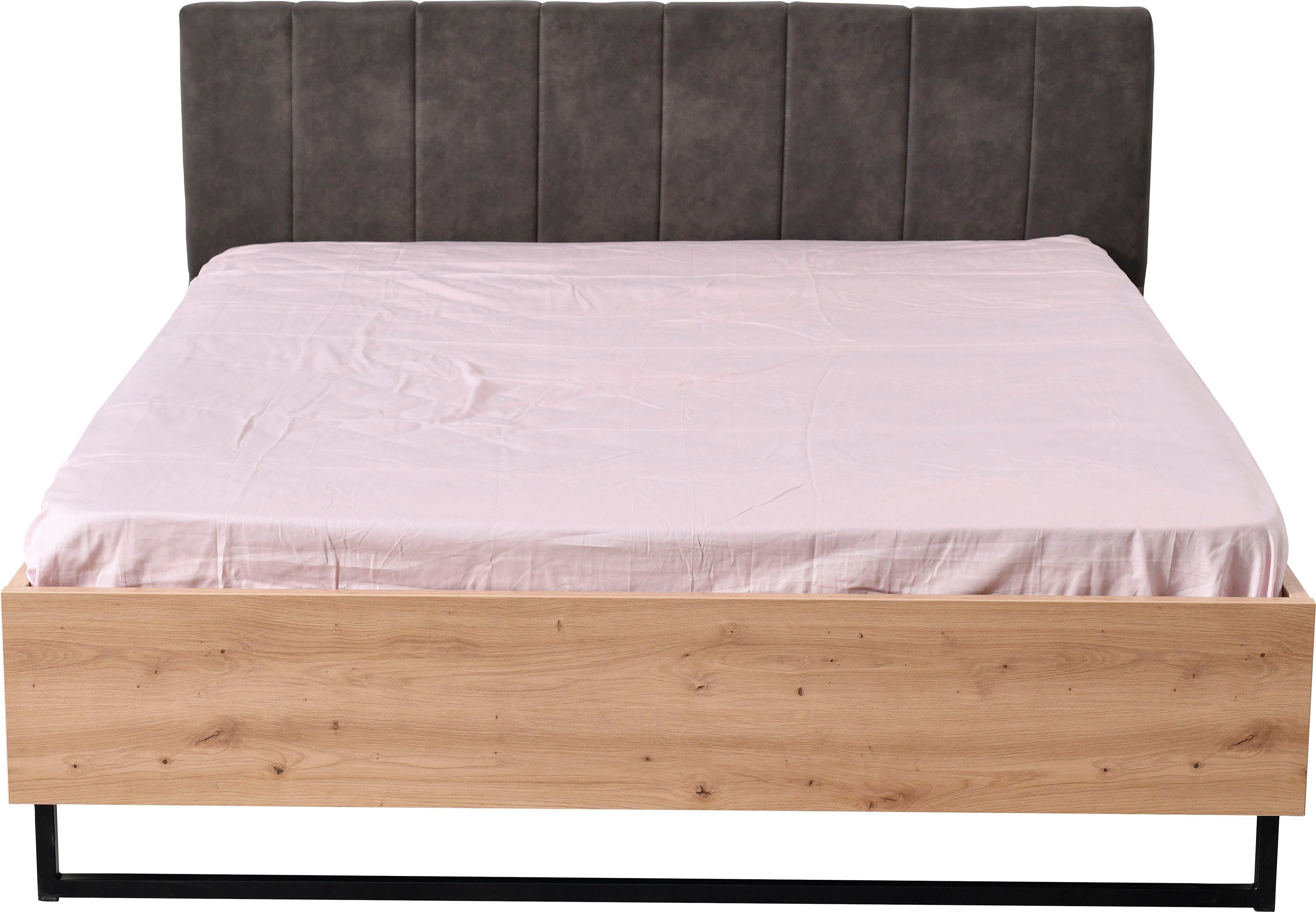 INOSIGN Bettgestell Sardinia, FSC-zertifizierter Holzwerkstoff, mit gepolstertem Kopfteil, Metallfuß in Kufenform, 160 oder 180x200cm