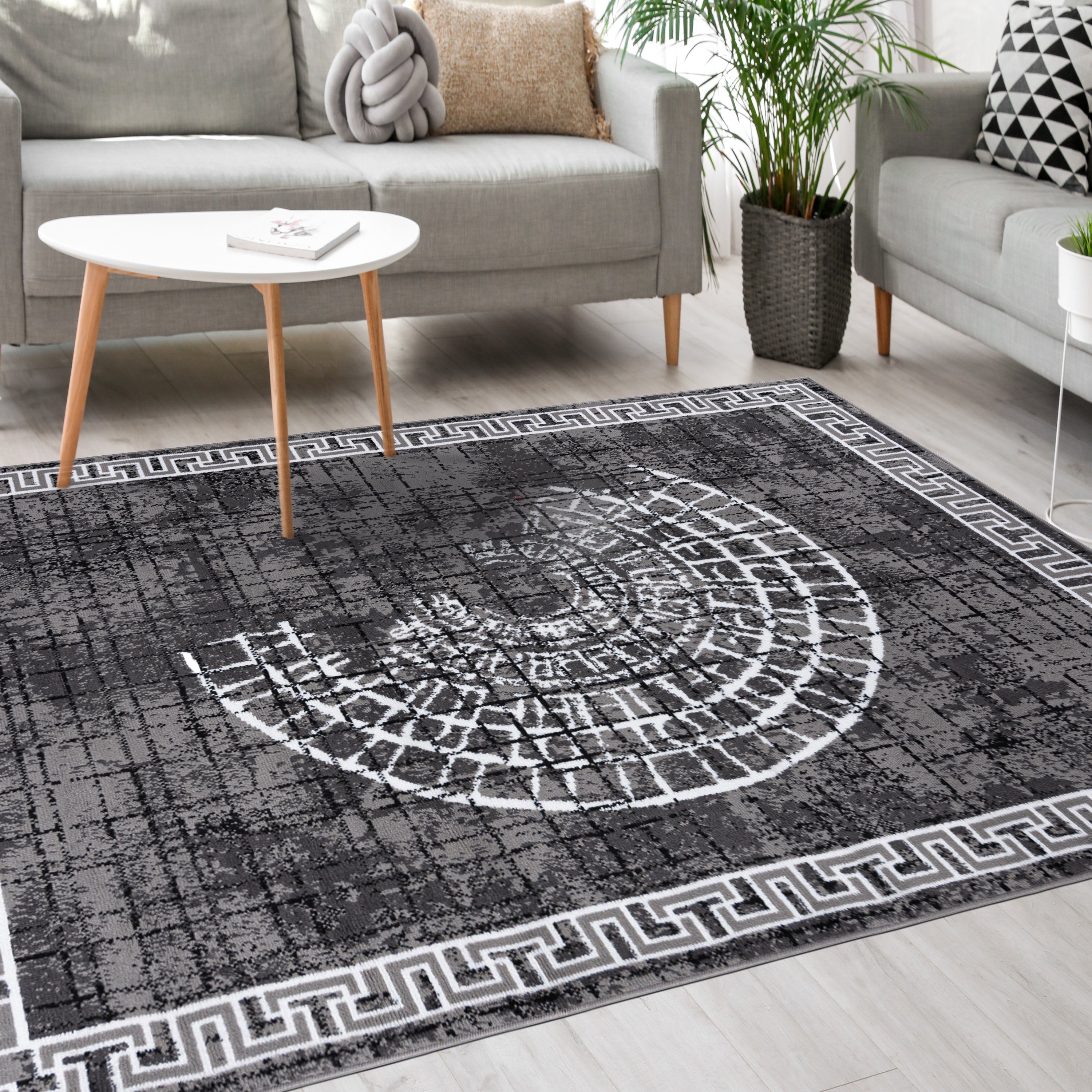 Mazovia Designteppich Modern Teppich Kurzflor Wohnzimmerteppich Robust und pflegeleicht GRAU, 80 x 150 cm, Fußbodenheizung,Allergiker geeignet,Farbecht,Pflegeleicht,Geometrisch