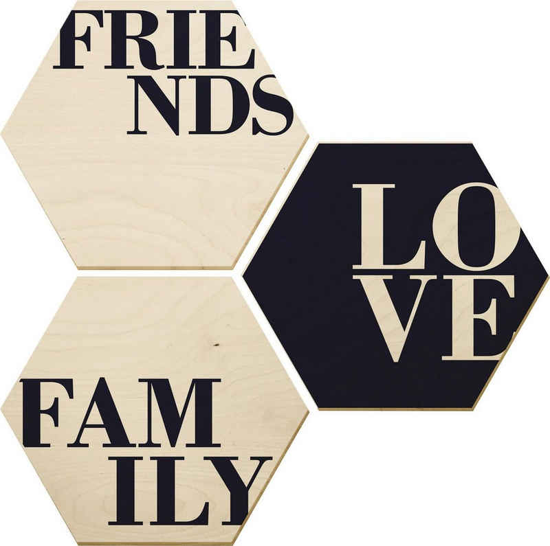 Wall-Art Holzbild »Love, Friends, Family«, (Set)