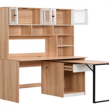 XDeer Schreibtisch Computertisch,Regal-Schreibtisch,Schrankschreibtisch, Arbeitstisch, Schrankschreibtisch,Weiß Natur 180cm
