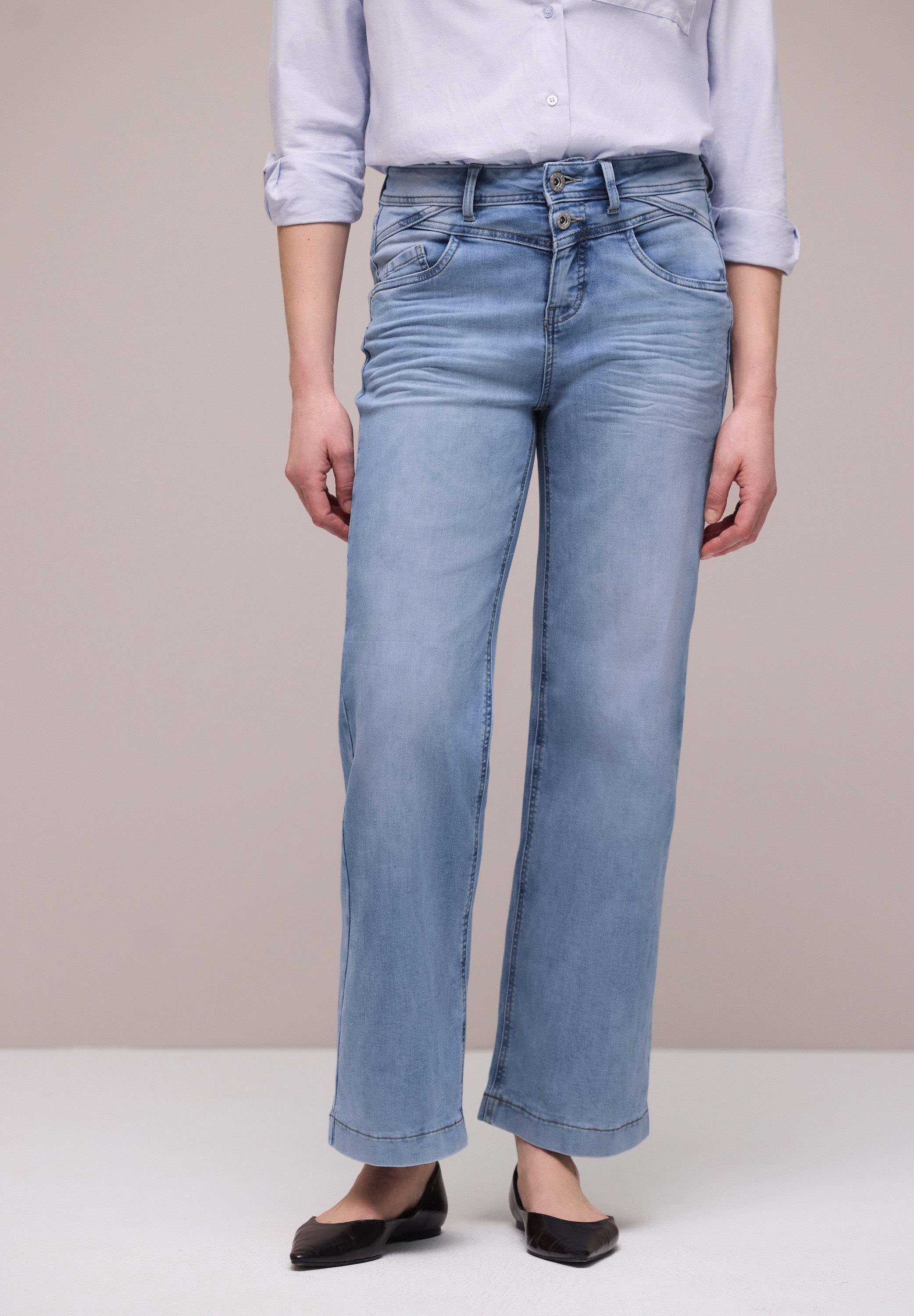 STREET ONE High-waist-Jeans Style Emee mit weitem Bein und Viskose mit Stretch