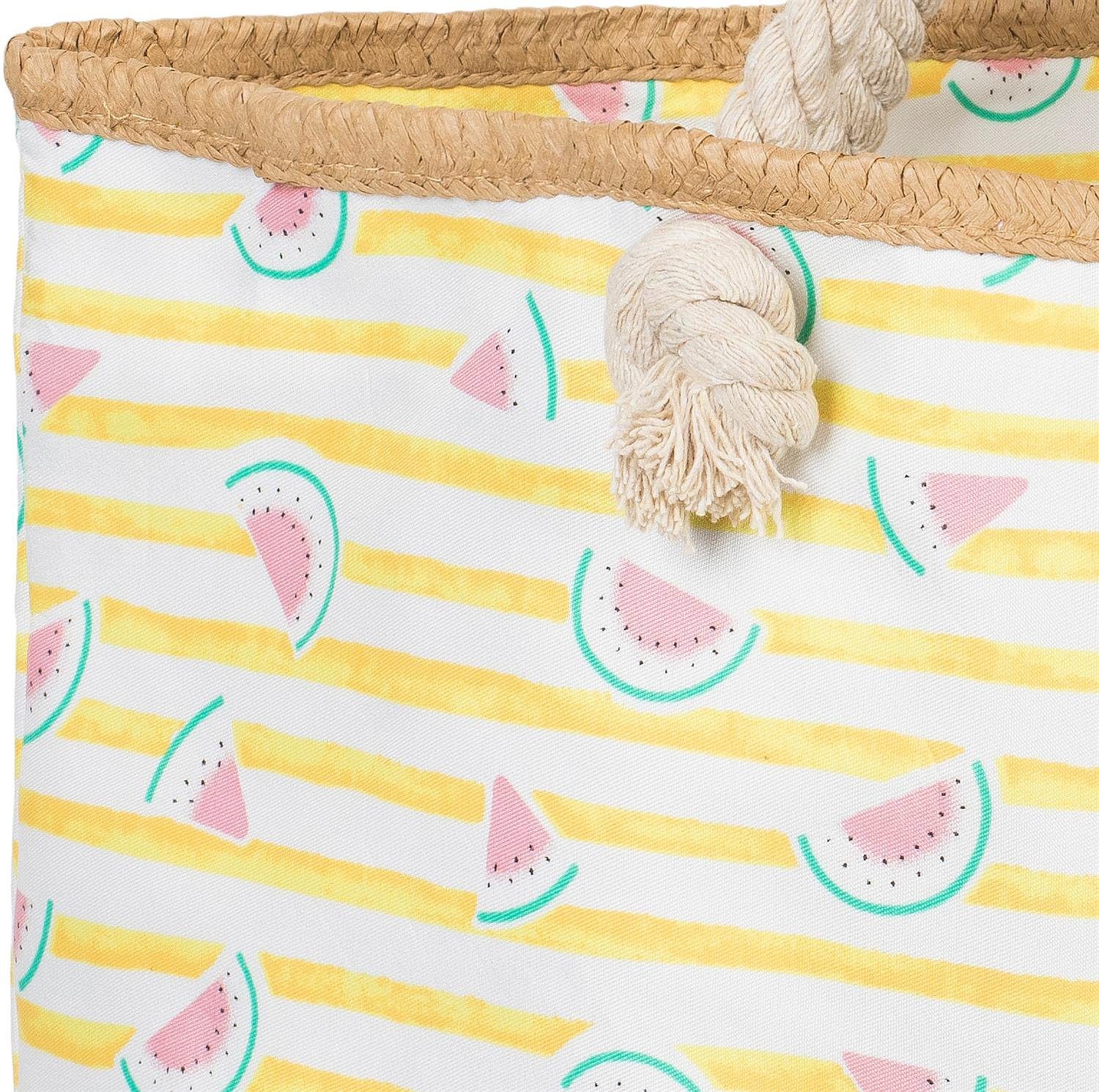 Streifen Melone Strandtasche mit Print und Strandtasche (1-tlg), Gelb-Weiß styleBREAKER