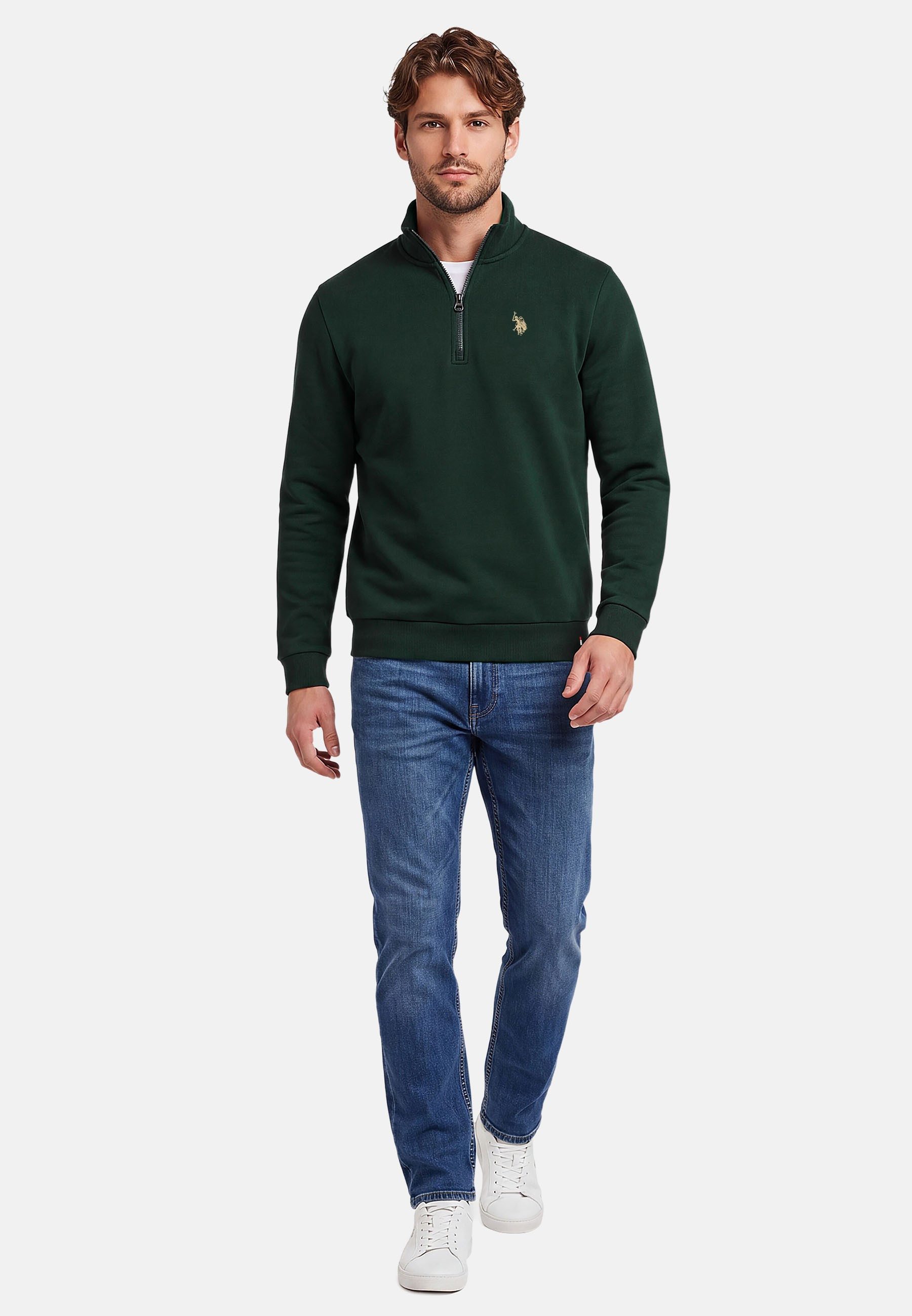 U.S. Polo Assn. Stehkragenpullover USNiico – Herren Half-Zip Pullover mit Logo-Stickerei Weiche Baumwollmischung, sportlich-elegantes Design und hoher Komfort – Bild 3 von 5