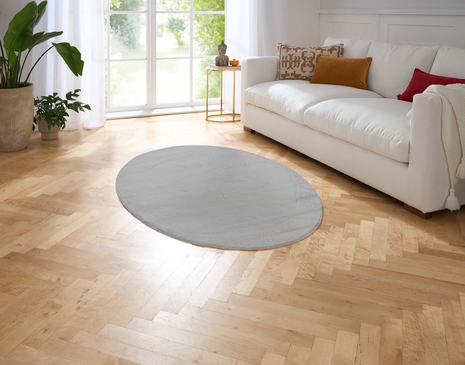 TaraCarpet Teppich Hasenfell Bora Soft, oval, Höhe: 14 mm, Hasenfell grau Wohnzimmer Schlafzimmer Esszimmer 100X150 oval