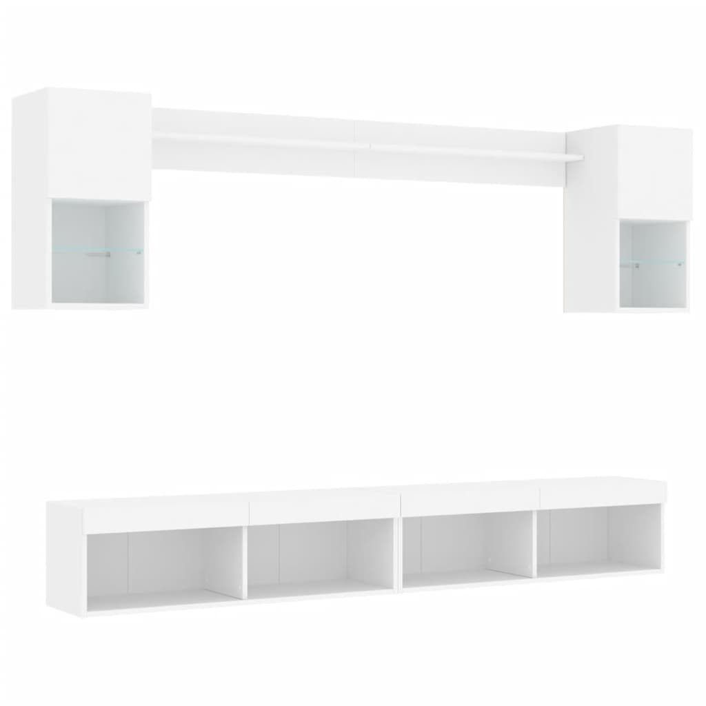 TV-Wand 6-tlg. Wohnwand mit LED-Beleuchtung Weiß Holzwerkstoff