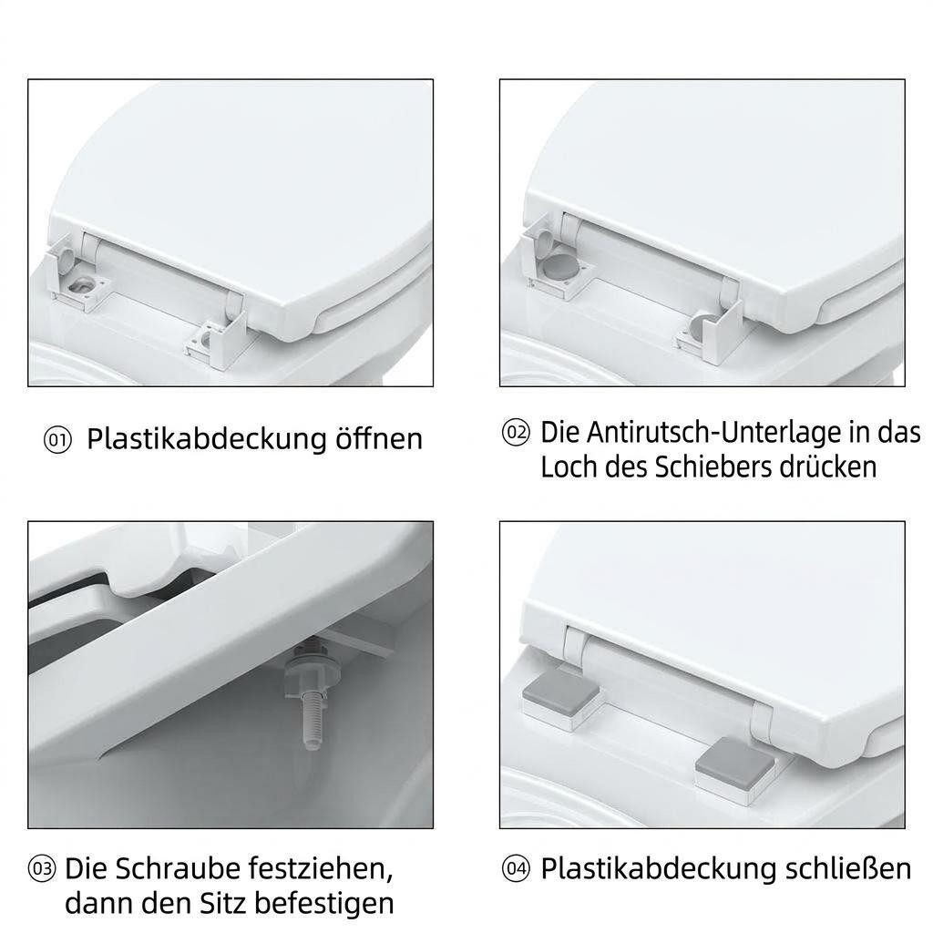GarveeMore Flachspül-WC 17 Zoll runder Toilettensitz 41,4×36,1cm Weiß, Soft‑Close, Schnell‑Release, rutschfest für Standard‑Toiletten