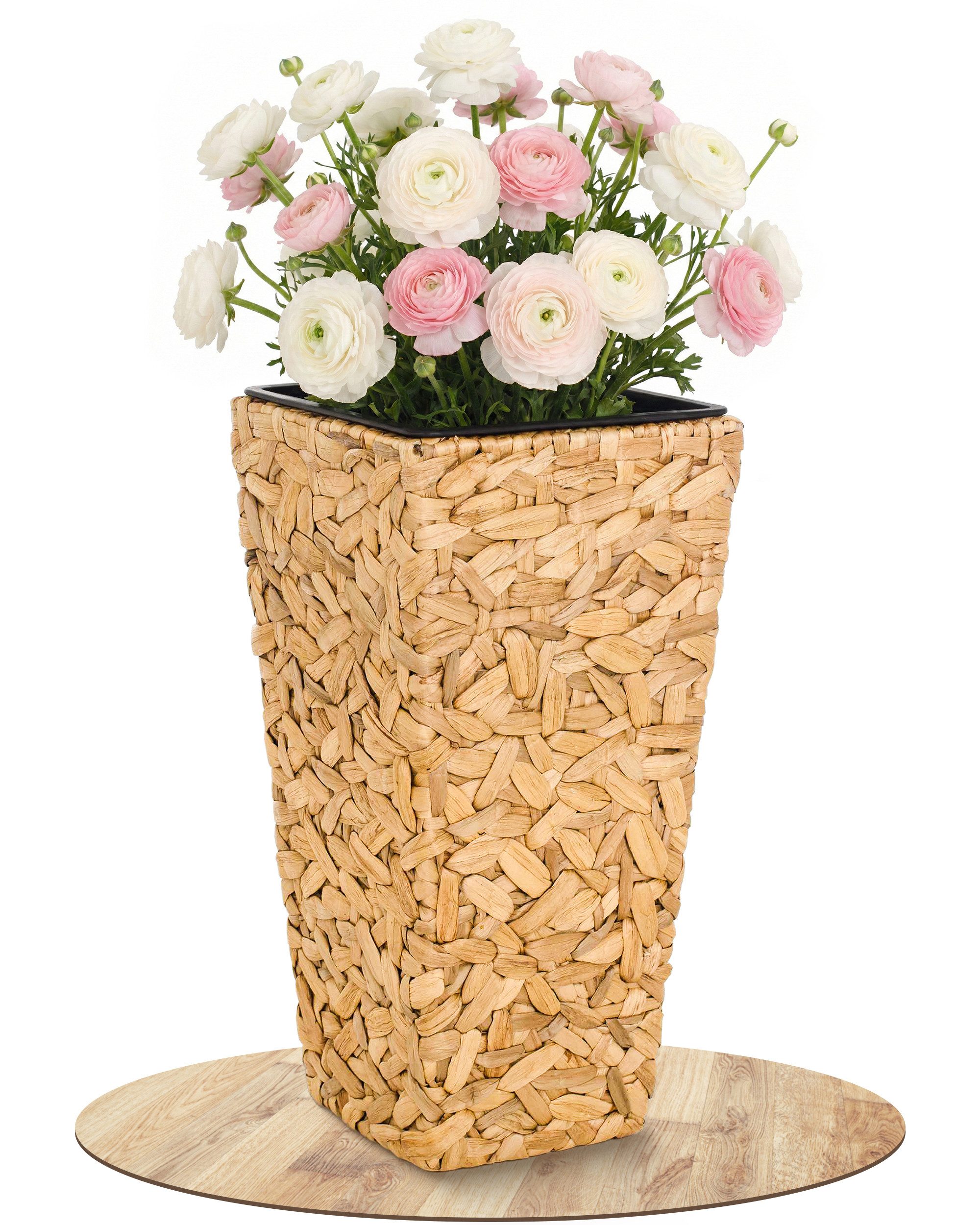 VIVANNO Pflanzkübel Wasserhyazinthe WILD Säule - Natur Geflochten (1 St), 28x28x60 cm