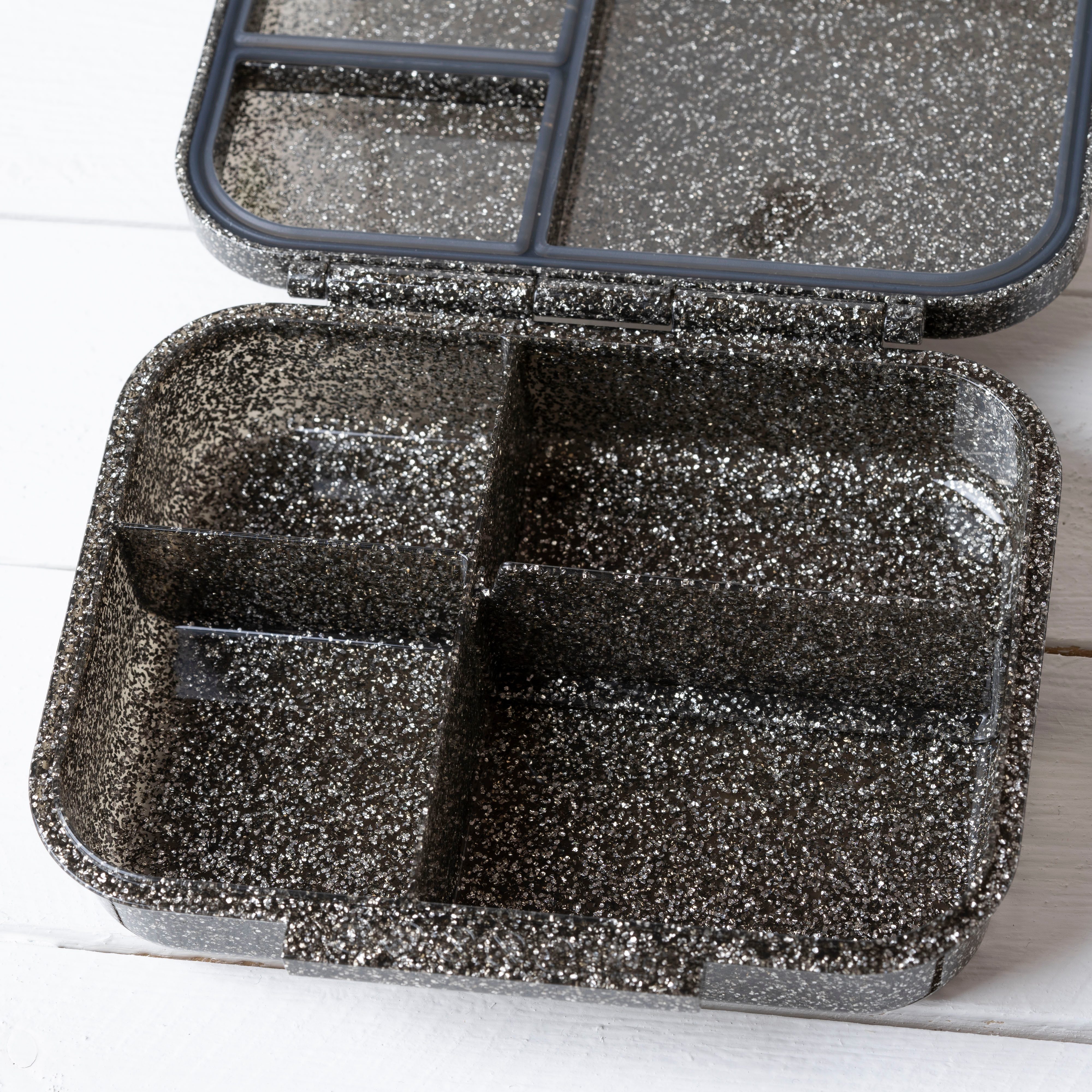 LEKKABOX Lunchbox Mini Glitzer Brotdose, 3 Fächer - Kinder Bento Box Vesperdose Brotbox, Für feuchte Lebensmittel auslaufsichere Bento Box, inkl. extra Trenner