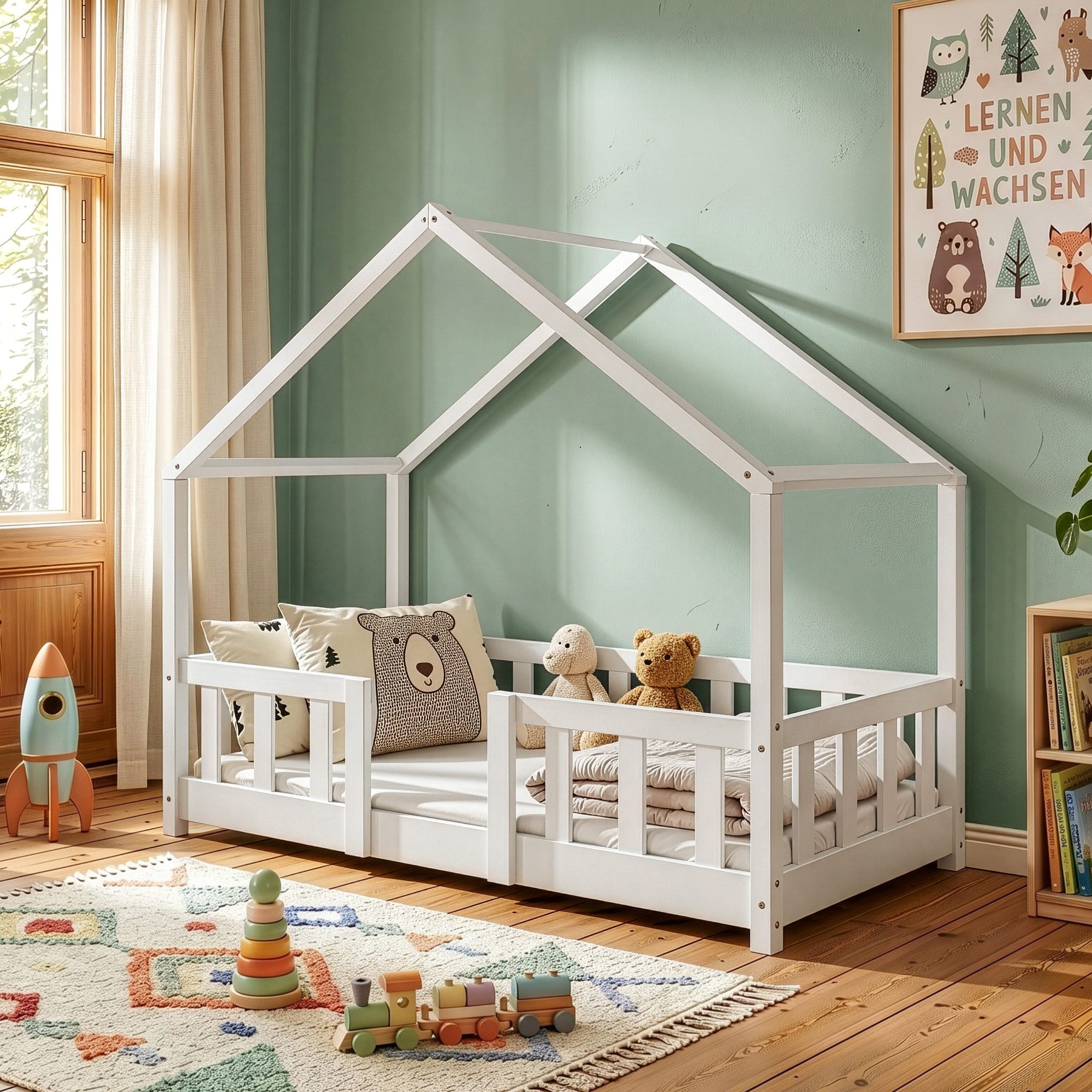 en.casa Kinderbett, »Treviolo« Haus-Optik Montessori 70x140 cm Weiß