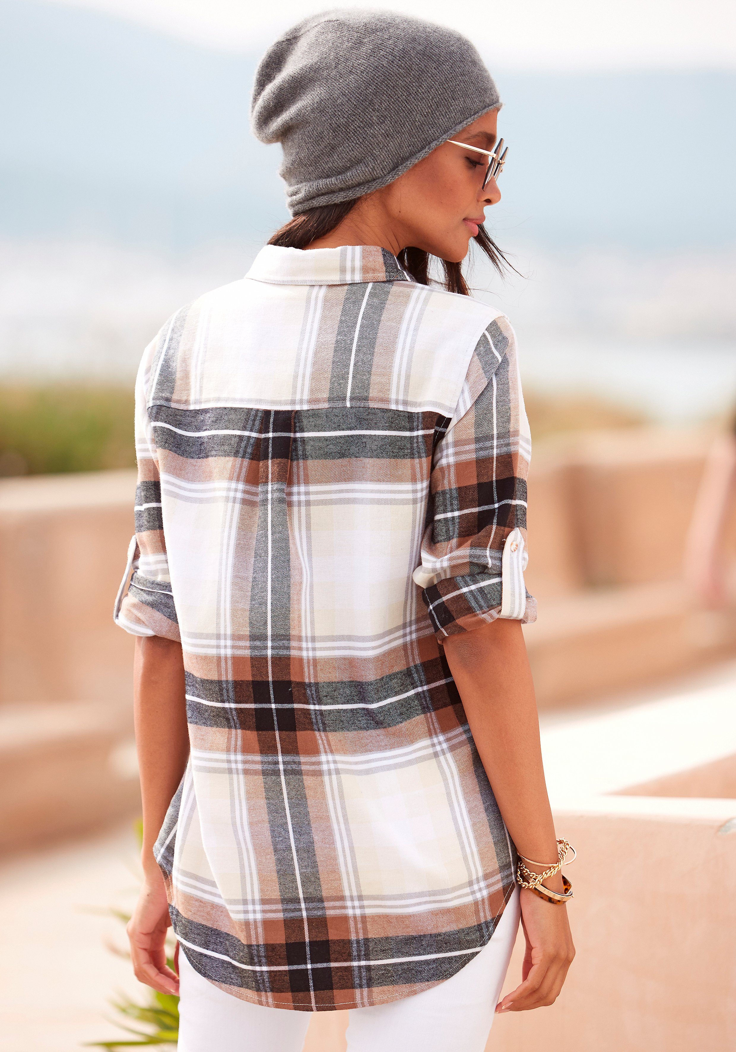 Buffalo Hemdbluse aus weichem Flanell mit Blusenkragen, Flanellhemd, Karobluse