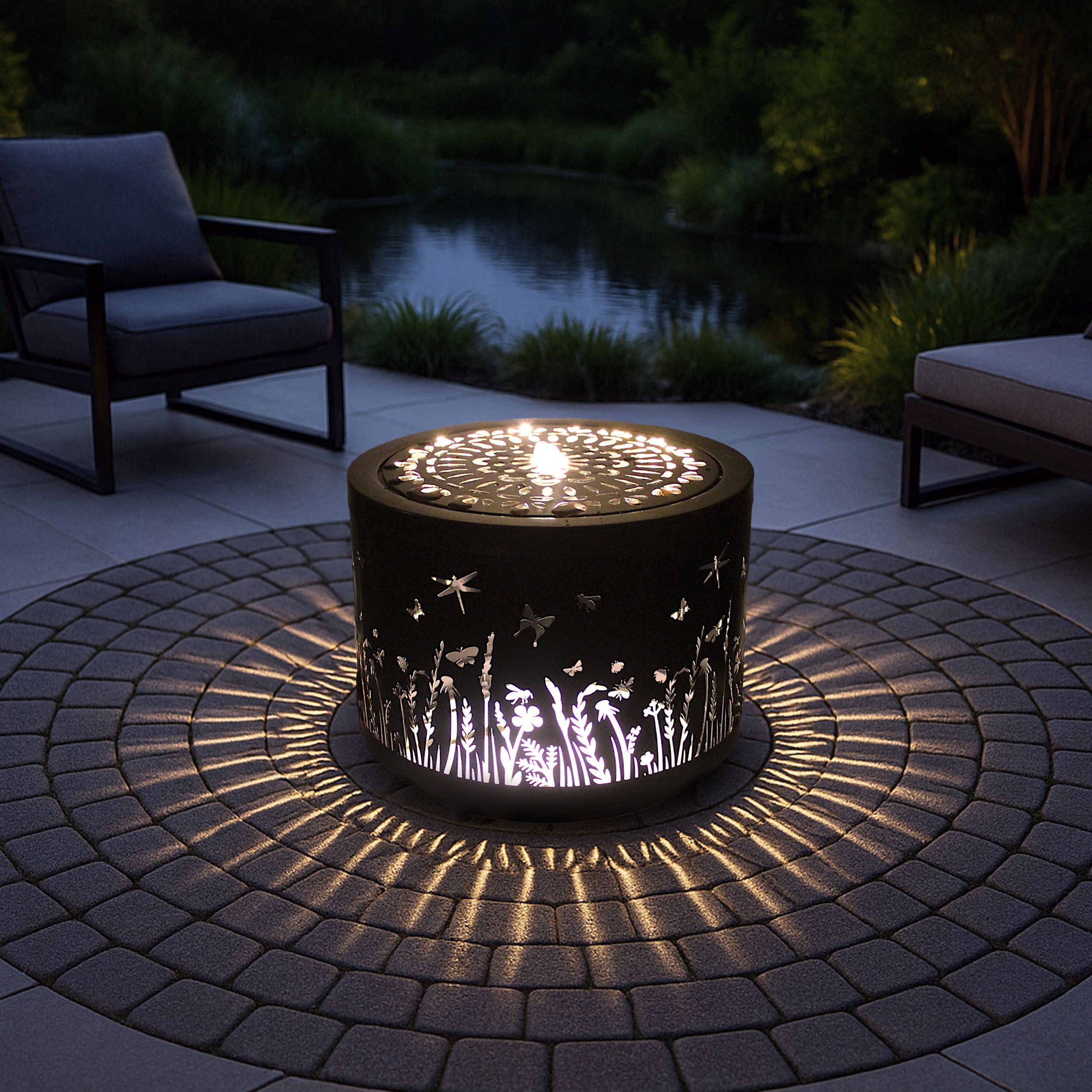 Arnusa Gartenbrunnen Metall Springbrunnen Lichtspiel rund Wasserspiel warmw günstig online kaufen
