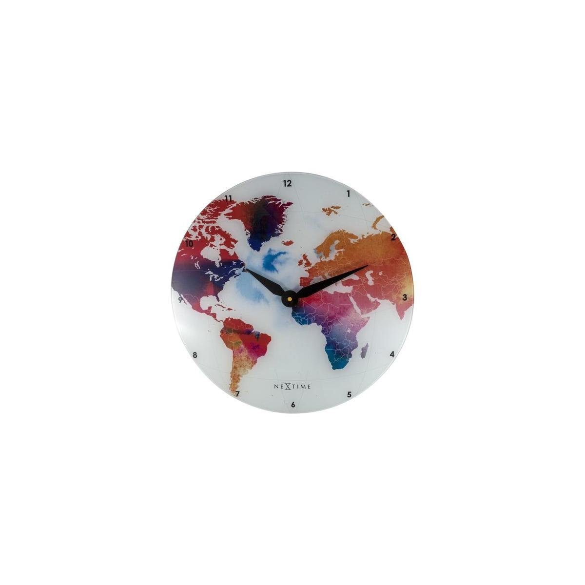NEXTIME Wanduhr 8187 - Wanduhr "Colorful World", Glas, Mehrfarbig, 43 cm