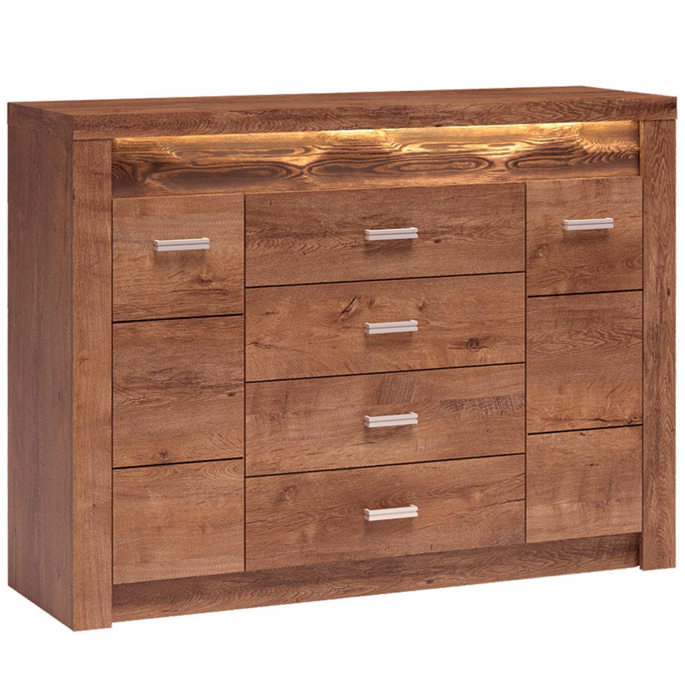 Lomadox Sideboard INGENIO-161, Kommode Anrichte Highboard LED Beleuchtung Wohnzimmerschrank in braun
