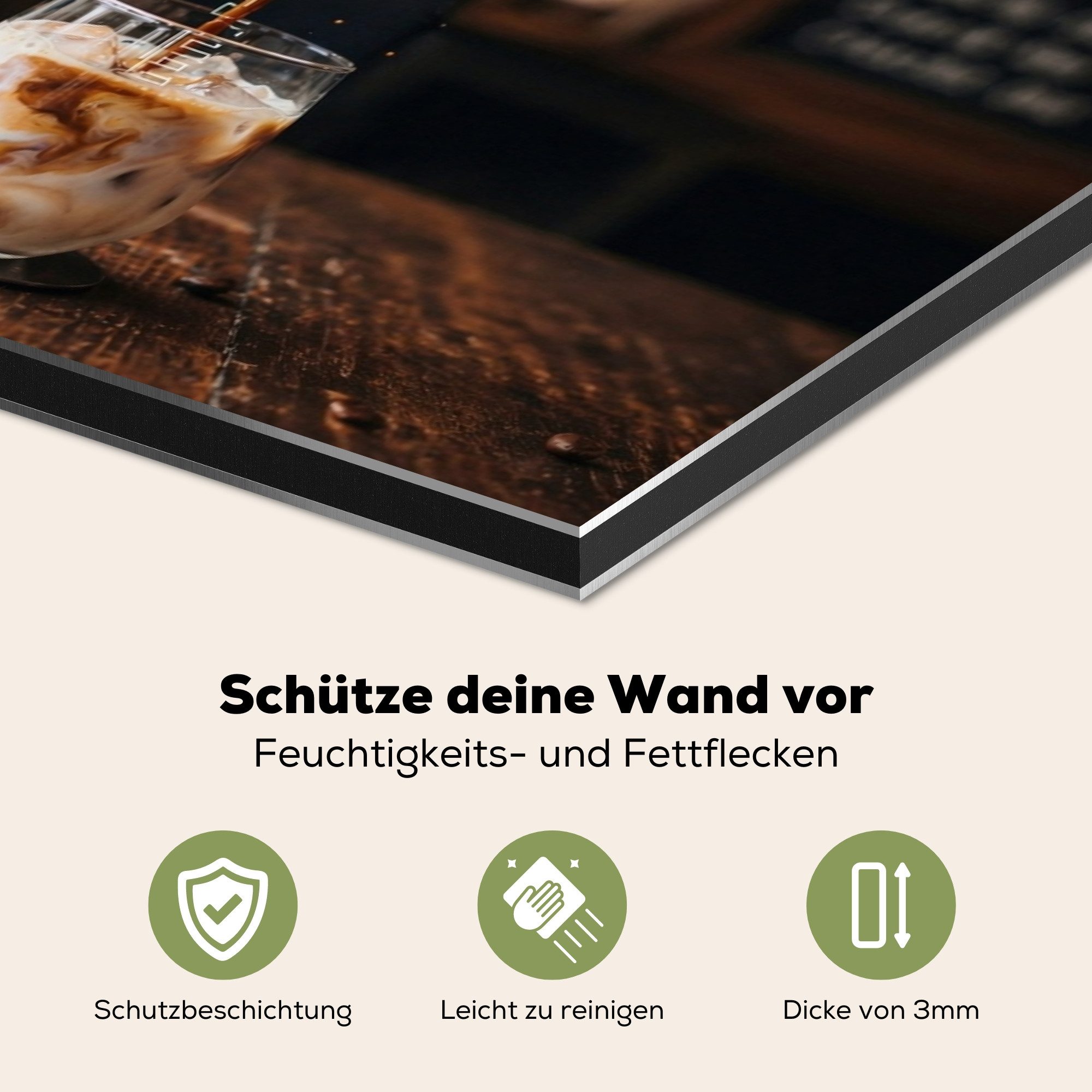 KitchenYeah Küchenrückwand Espresso - Milch - Kaffee, (1-tlg), Spritzschutz Küchenrückwand, Wandschutz, 60x30 cm