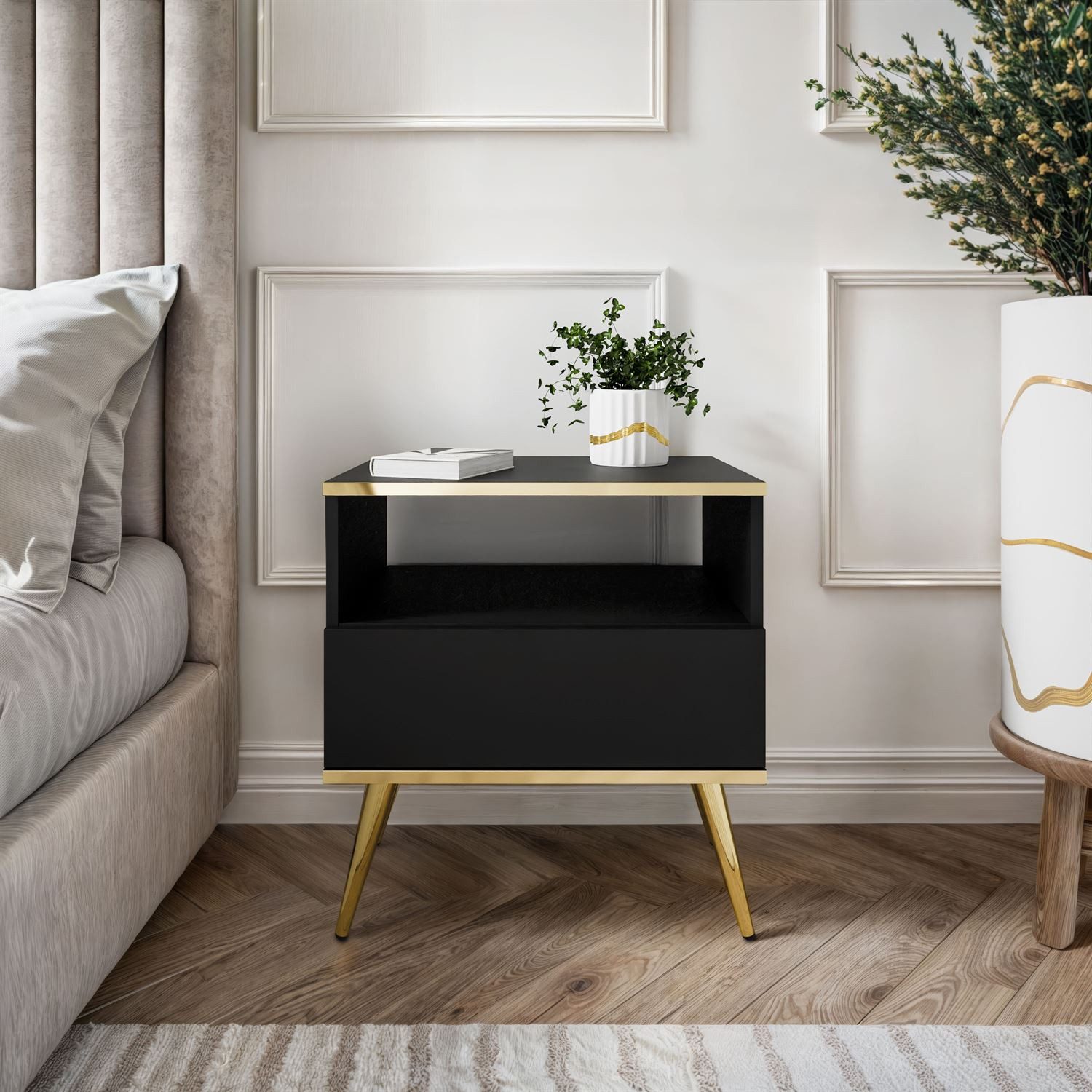 Lookway Nachttisch OXFORD auf goldenen Beinen (1x Nachttisch), Breite: 54 cm