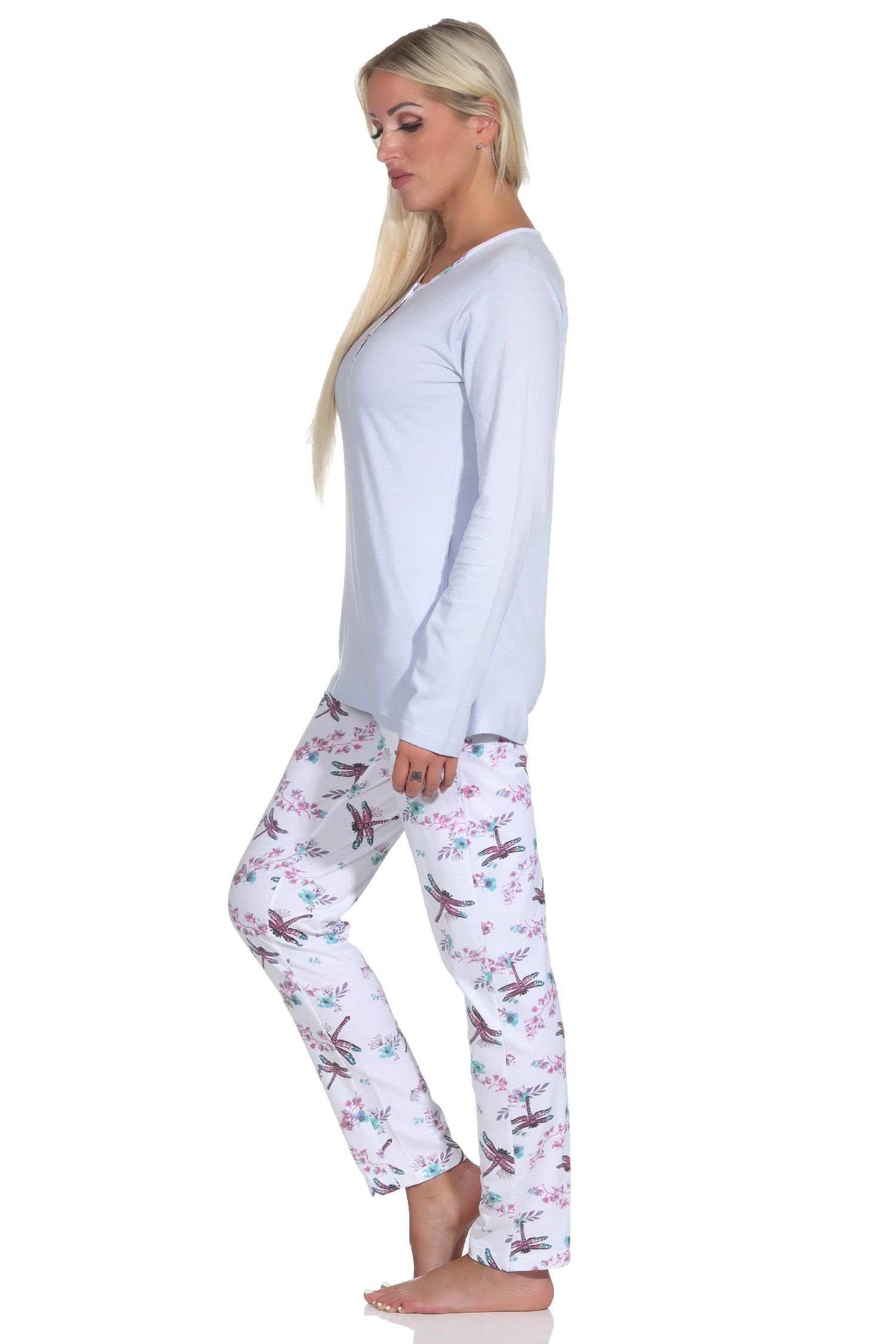 langarm hellblau Normann floralem mit Pyjamahose Print Pyjama Schlafanzug Pyjama in Damen