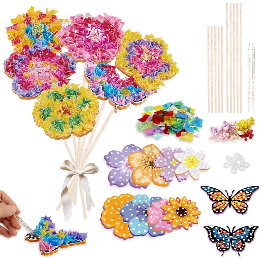 CLTYQ Kreativset Bastelset für Kinder 4–12 Jahre, Blumen-Deko-Set,Geschenkideen, DIY Osterdekoration,Blumen-Bastelkoffer,Blumen-Kreationen