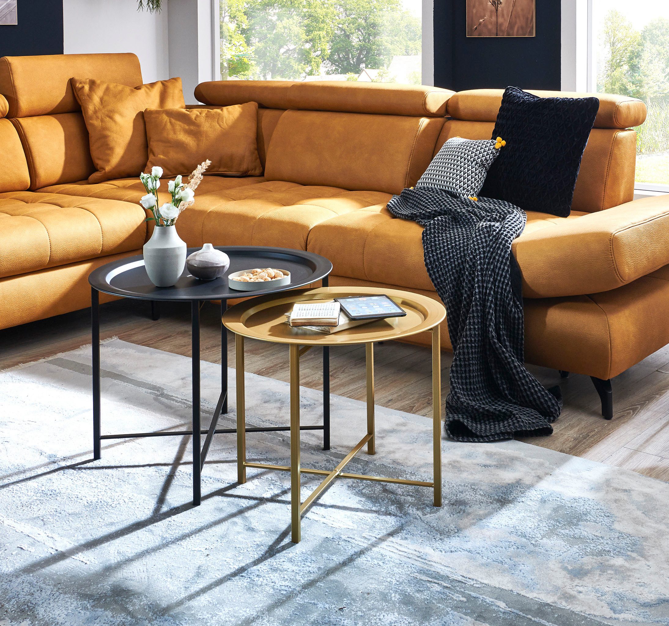HAKU Couchtisch Sofatisch, Wohnzimmertisch (Set, 2-St., 2er Set), rund - aus Metall Schwarz - Ø/H 52/44 und 62/49 cm