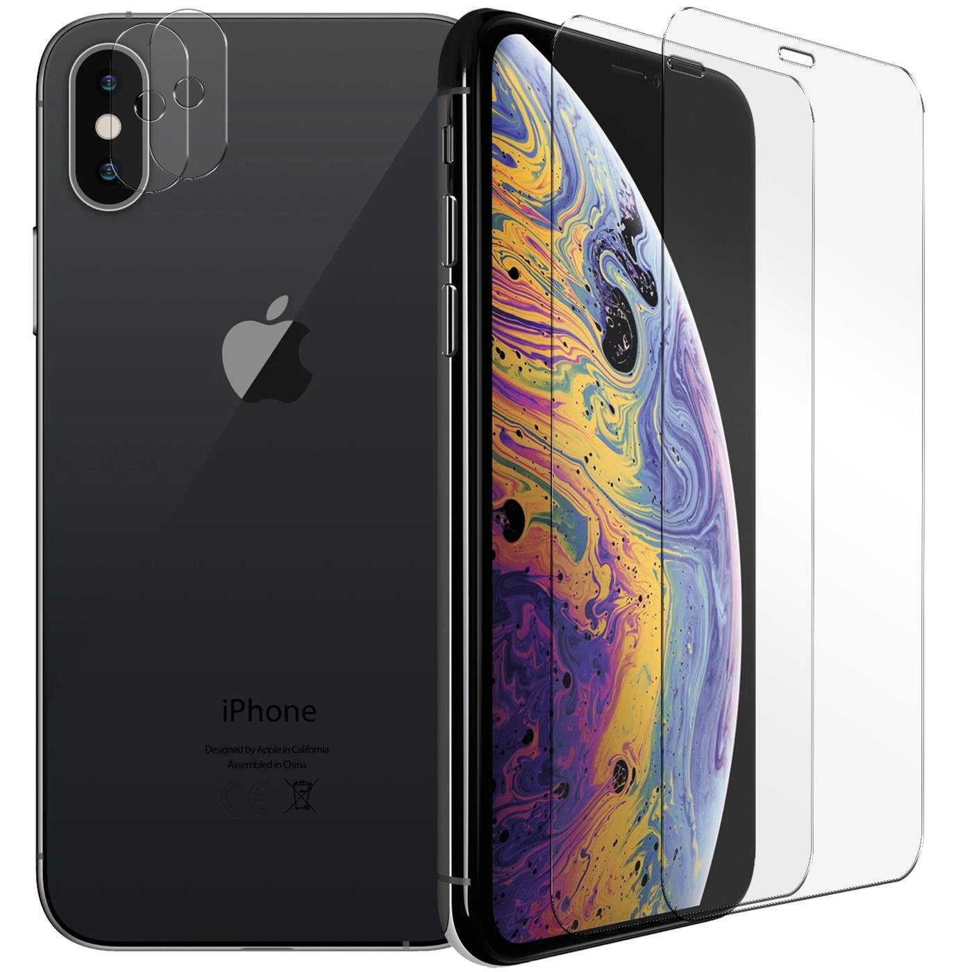 CoolGadget Schutzfolie Panzerfolie für iPhone X / XS, (Spar-Set 4in1, 2x Displayschutz, 2x Kameraschutz), Panzerglas Schutzfolie für Apple iPhone X / XS Folie