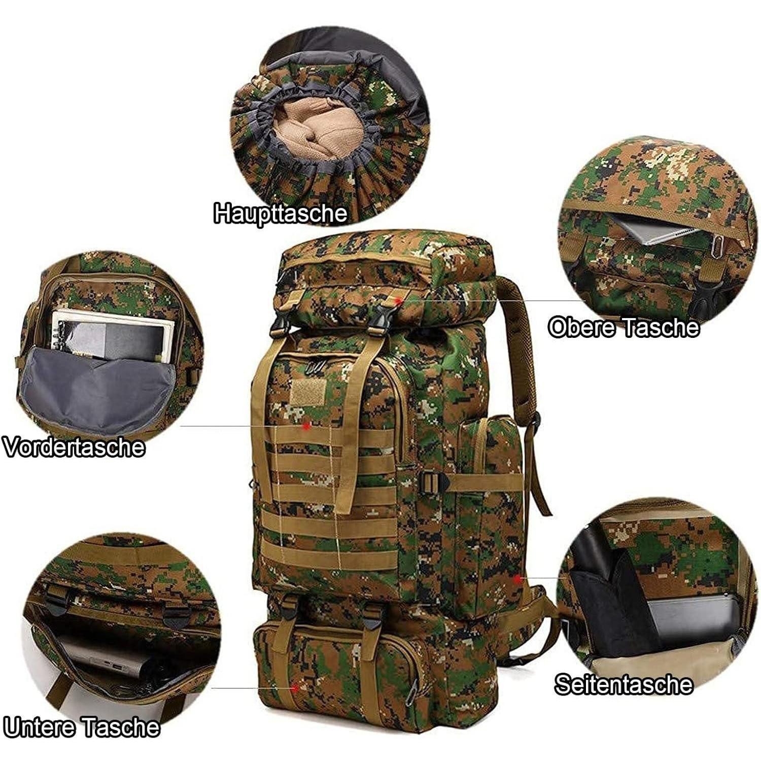 LuxusKollektion Wanderrucksack Rucksack 60L 80L Wasserdicht Wanderrucksack Herren Jungle Camouflage – Bild 4 von 5