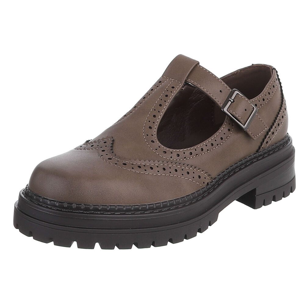 Ital-Design Damen Mary Jane Halbschuh mit Profilsohle Plateaupumps (91849581) Blockabsatz Schnür- & Riemchenpumps in Hellbraun