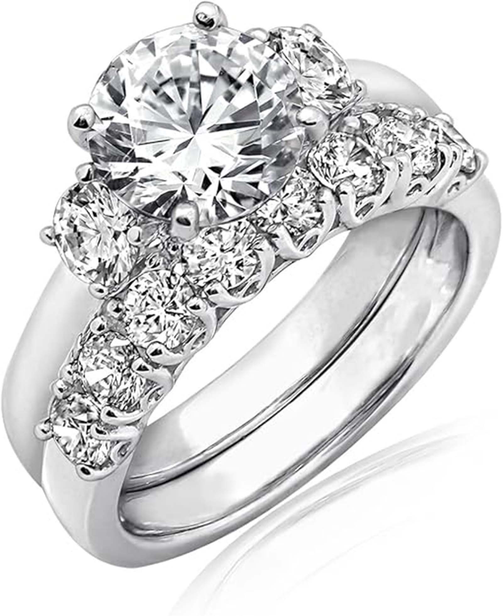 Jumpeak Diamantring 2karat E VVS2 3ex,14K Gold,Lab Grown Diamant Ring,Diamant Ring Damen, Trauringe Eheringe Set 2 Teilig,Verlobungsring,4 Zacken,Diamond