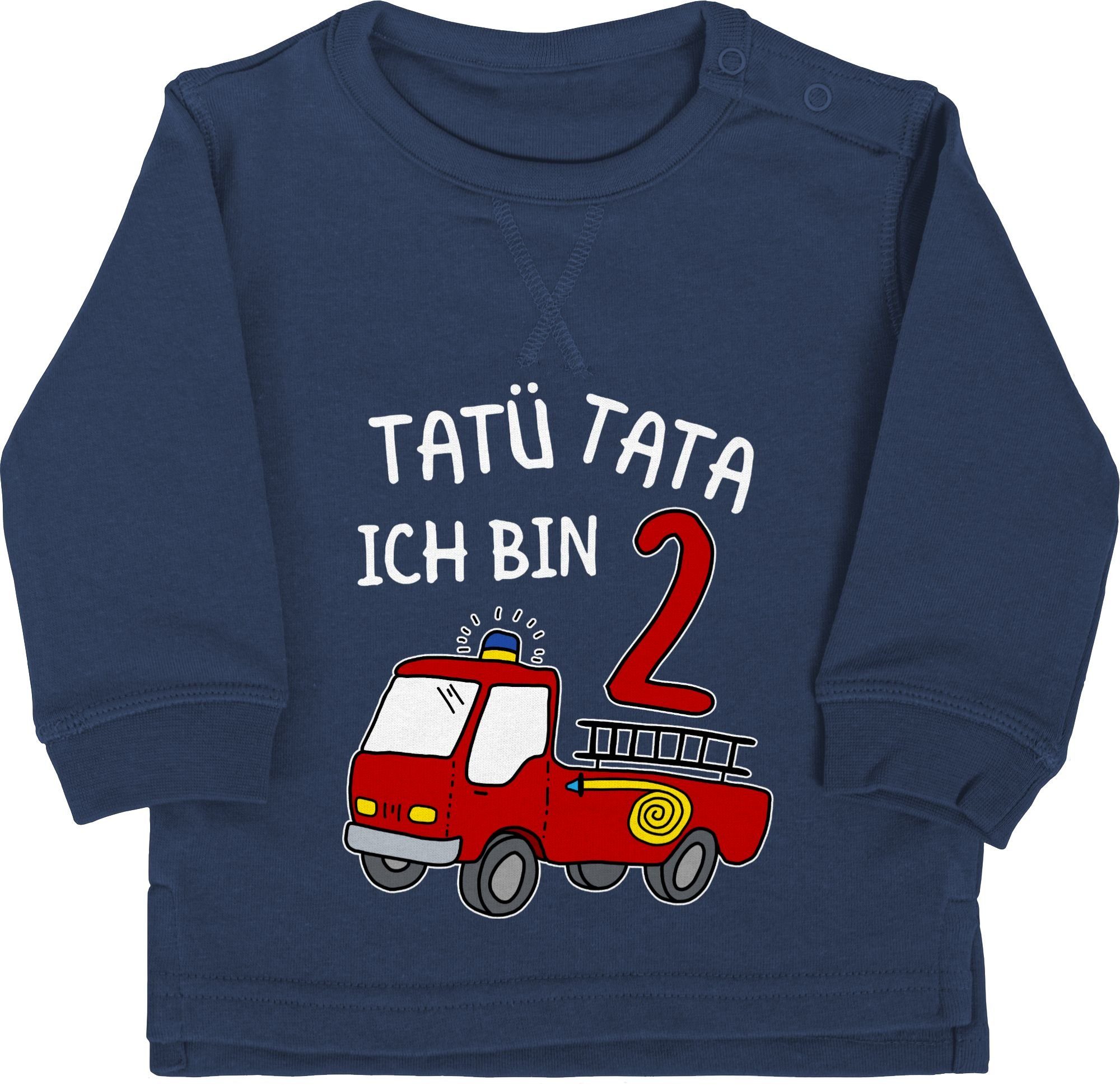 Shirtracer Sweatshirt Tatü Tata Ich bin zwei Feuerwehrauto 2. Geburtstag 1 Navy Blau