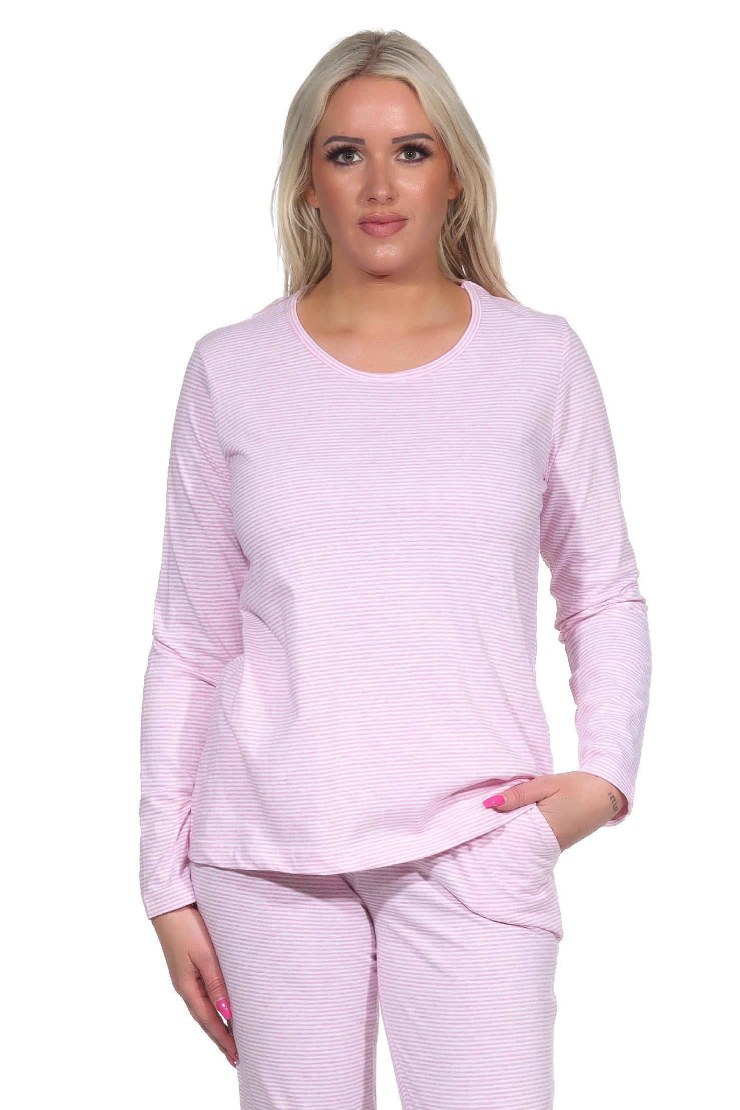 Normann Pyjama »Damen langarm Schlafanzug Oberteil Pyjama Shirt Mix & Match  in Streifenoptik - 122 219 903« online kaufen | OTTO
