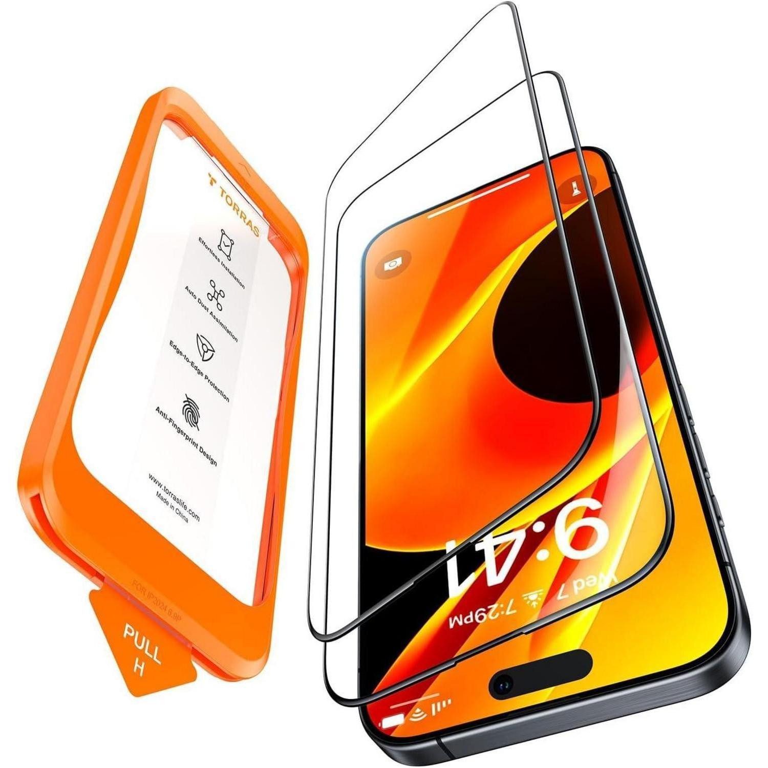 TORRAS Displayschutzglas iPhone 16 Panzerglas Schutzfolie Full Screen 9H+ 2 Stück