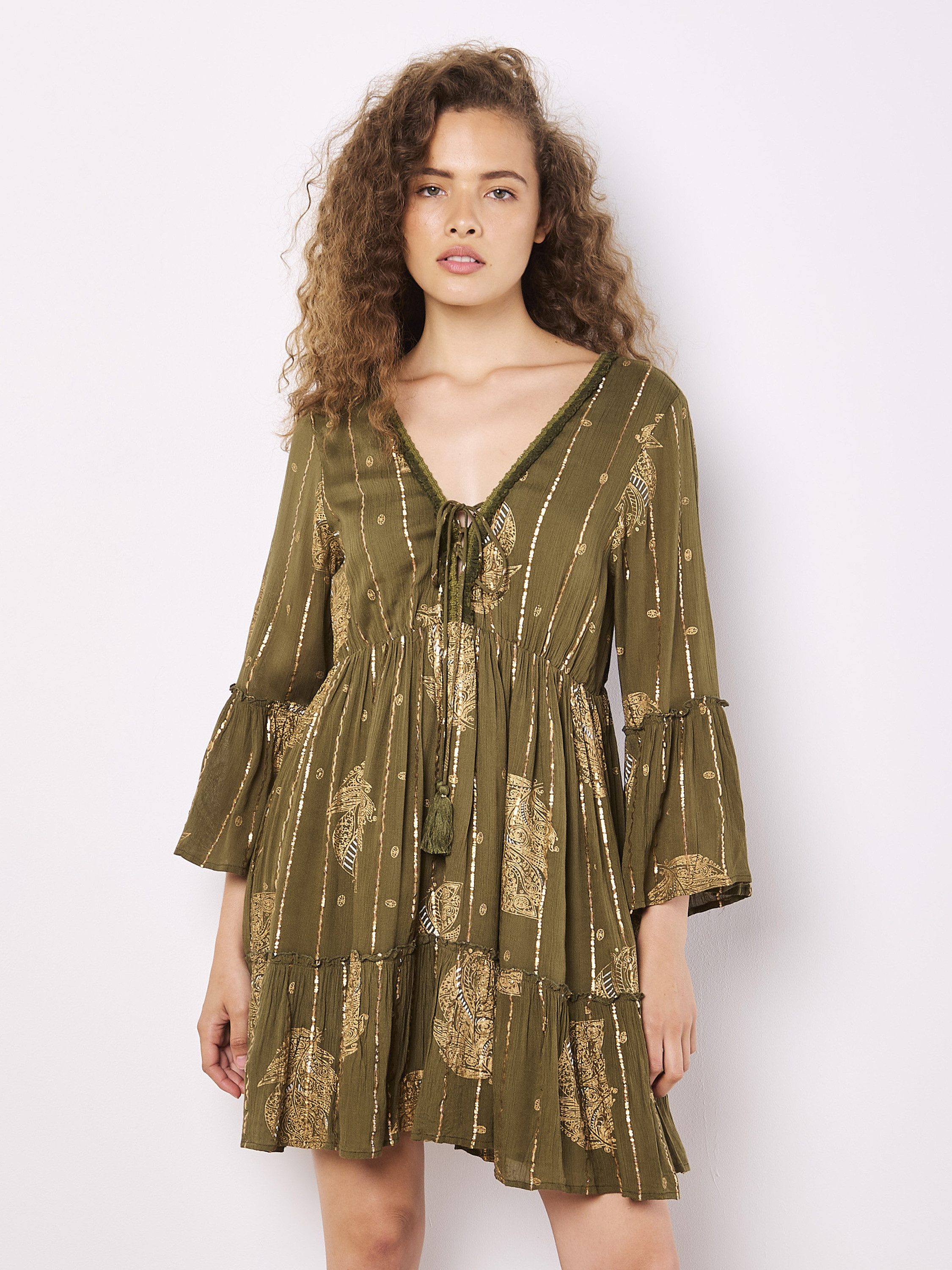 Apricot Minikleid Paisleymuster Minikleid im Boho-Style