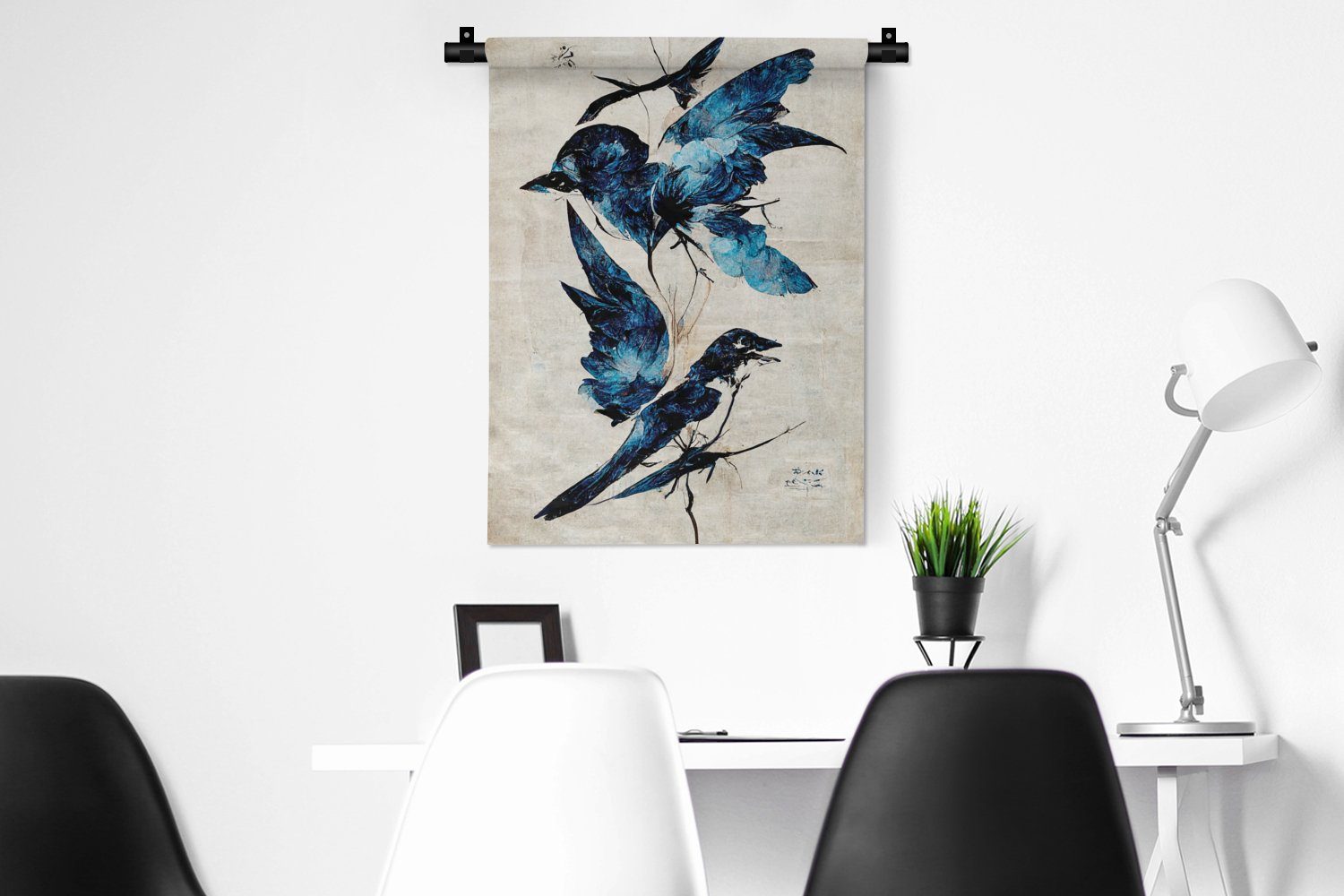 Deko Vintage, Wand, Vögel Wanddekoobjekt - Wohnzimmer, Blau Tiere MuchoWow der - - für an Schlafzimmer Tapisserie,