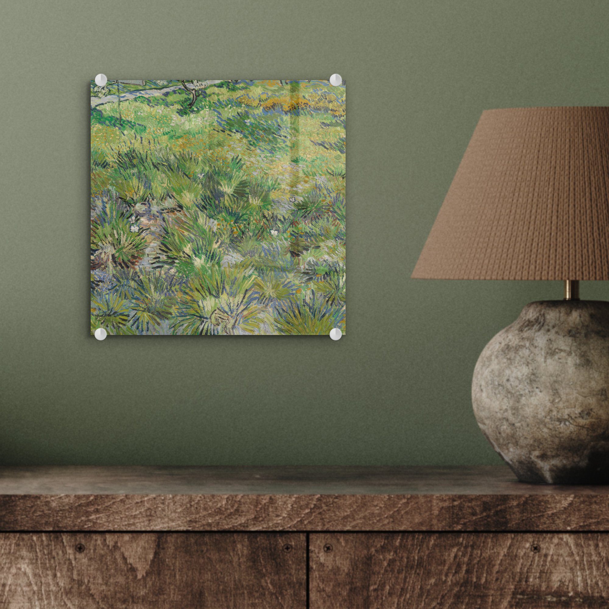 - Bilder Wiese MuchoWow mit Schmetterlingen Foto Vincent auf Blumen auf Gemälde Wanddekoration (1 Glas - Grasige von - St), van, - Wandbild Glasbilder und Acrylglasbild Glas
