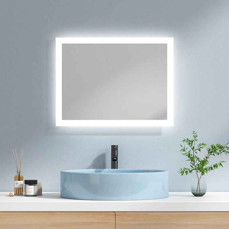 EMKE Badspiegel »LED Badspiegel mit Beleuchtung Badezimmerspiegel Wandspiegel«, 2 Farben des Lichts, Beschlagfrei, Druckknopfschalter