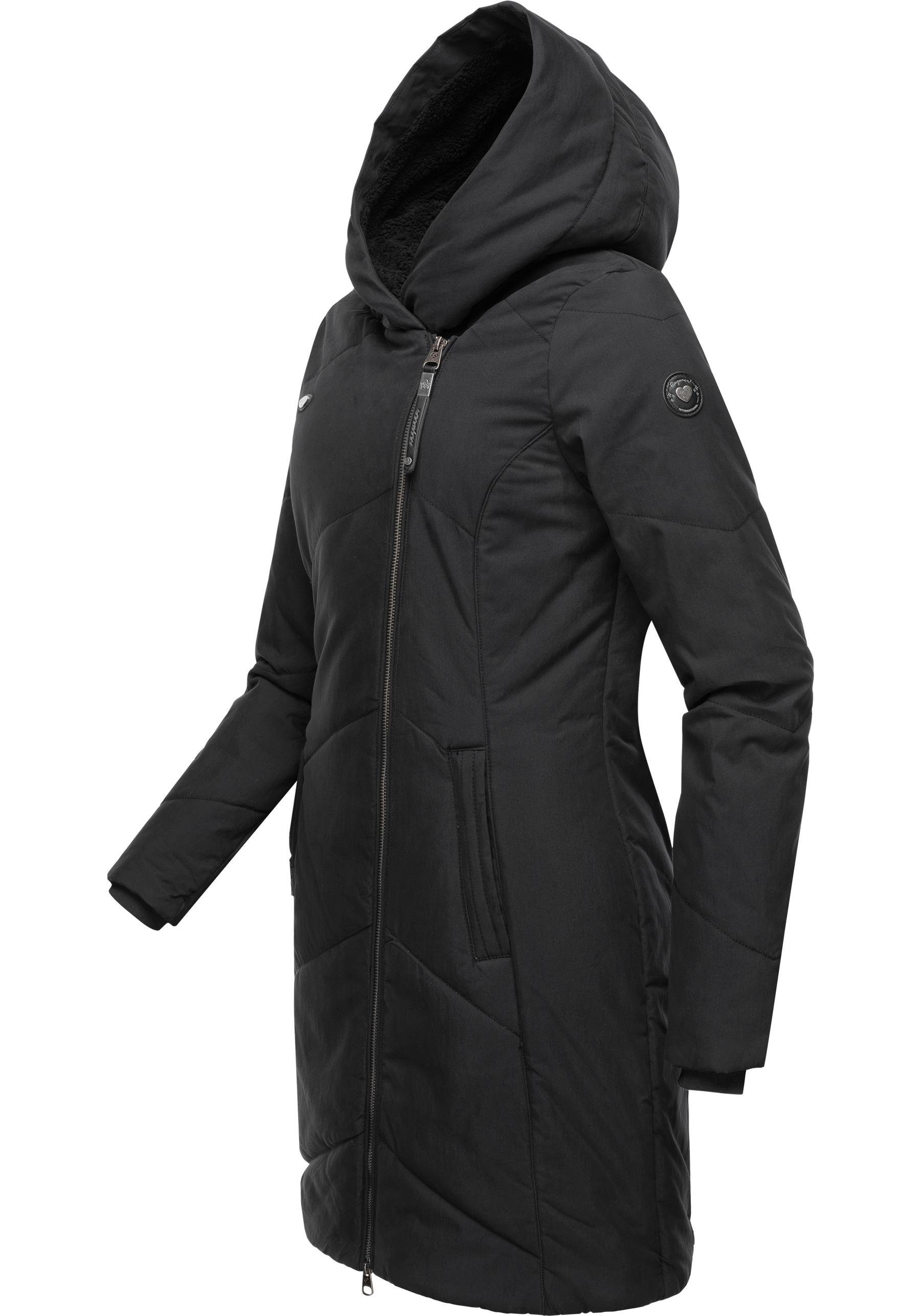 Ragwear Wintermantel Gordon Long dark gesteppter Kragen mit asymmetrischem Winterparka