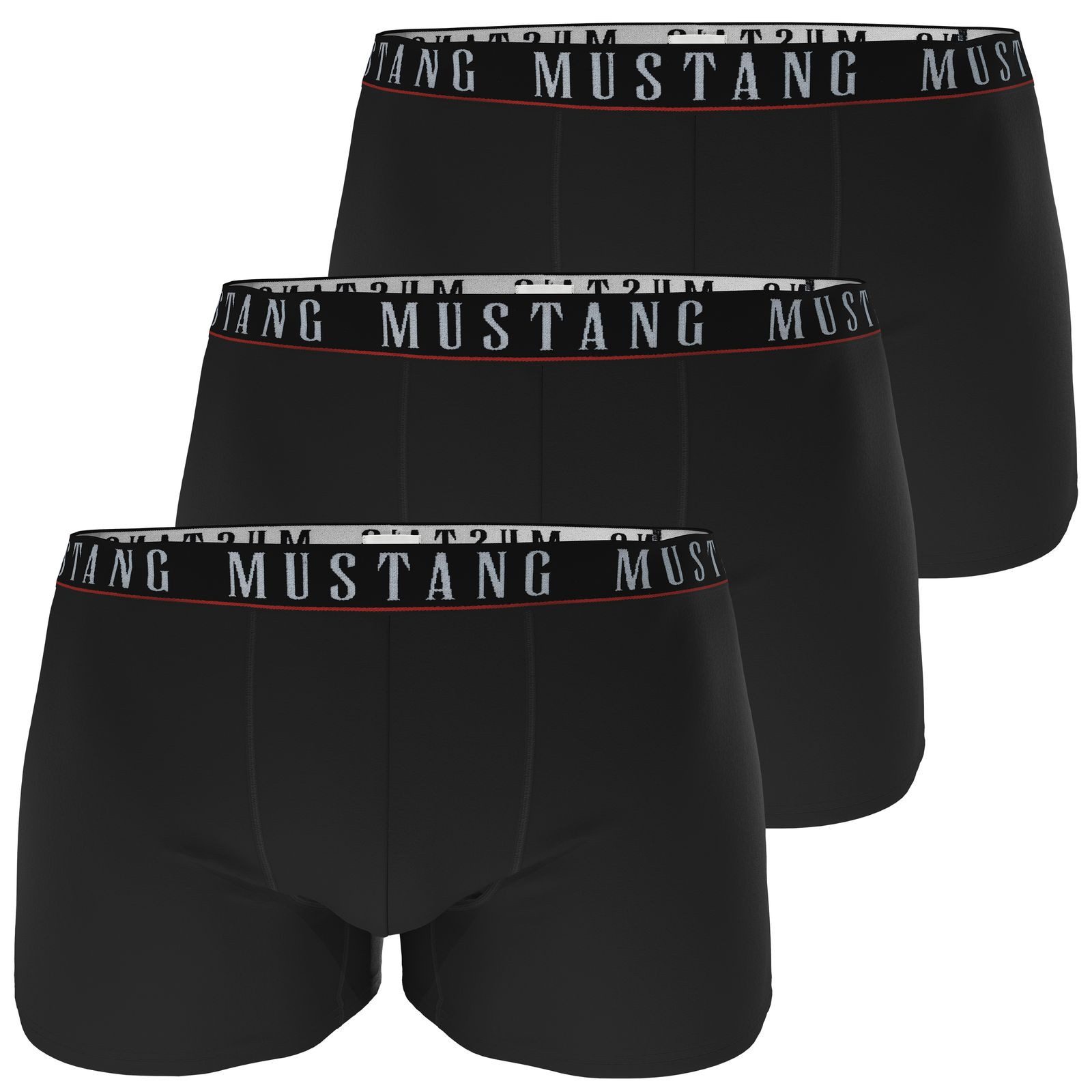 MUSTANG Boxershorts Boxershorts Retropants Unterhosen (3-St) 3x Schwarz mit eingewebtem roten Streifen