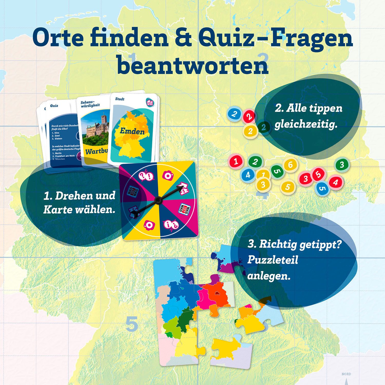 Kosmos Spiel WAS IST WAS Entdecke Deutschland, Familienspiel, Made in Germany
