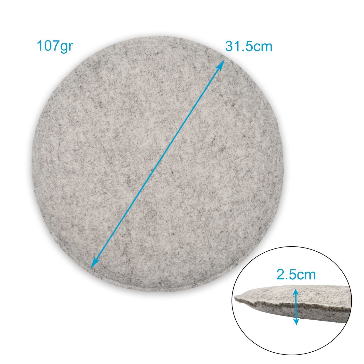 Intirilife Sitzkissen, Stuhlkissen Set aus Filz in Grau Dekokissen Indoor Outdoor 31.5x2.5 cm