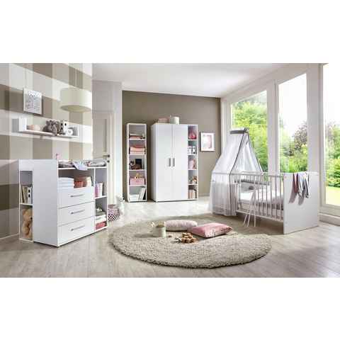 BMG Möbel Babyzimmer-Komplettset Luis, (Set, 7-St., Bett + Wickelkommode + 2-trg. Schrank + Standregal + Unterstellregal), Bett + Wickelkommode + 2-trg. Schrank + Standregal + Unterstellregal