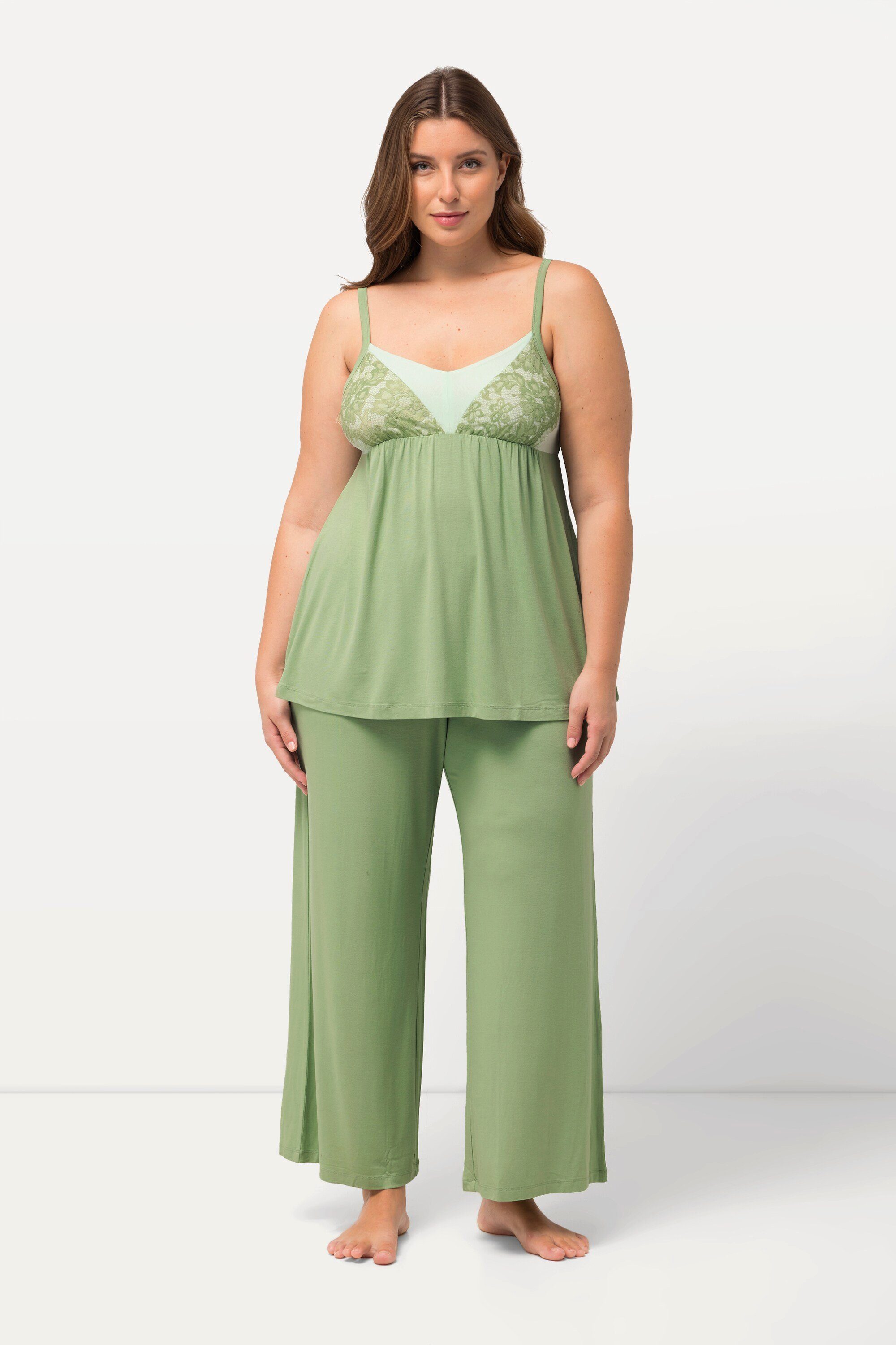 Ulla Popken Pyjama Pyjama Spitzenband V-Ausschnitt günstig online kaufen