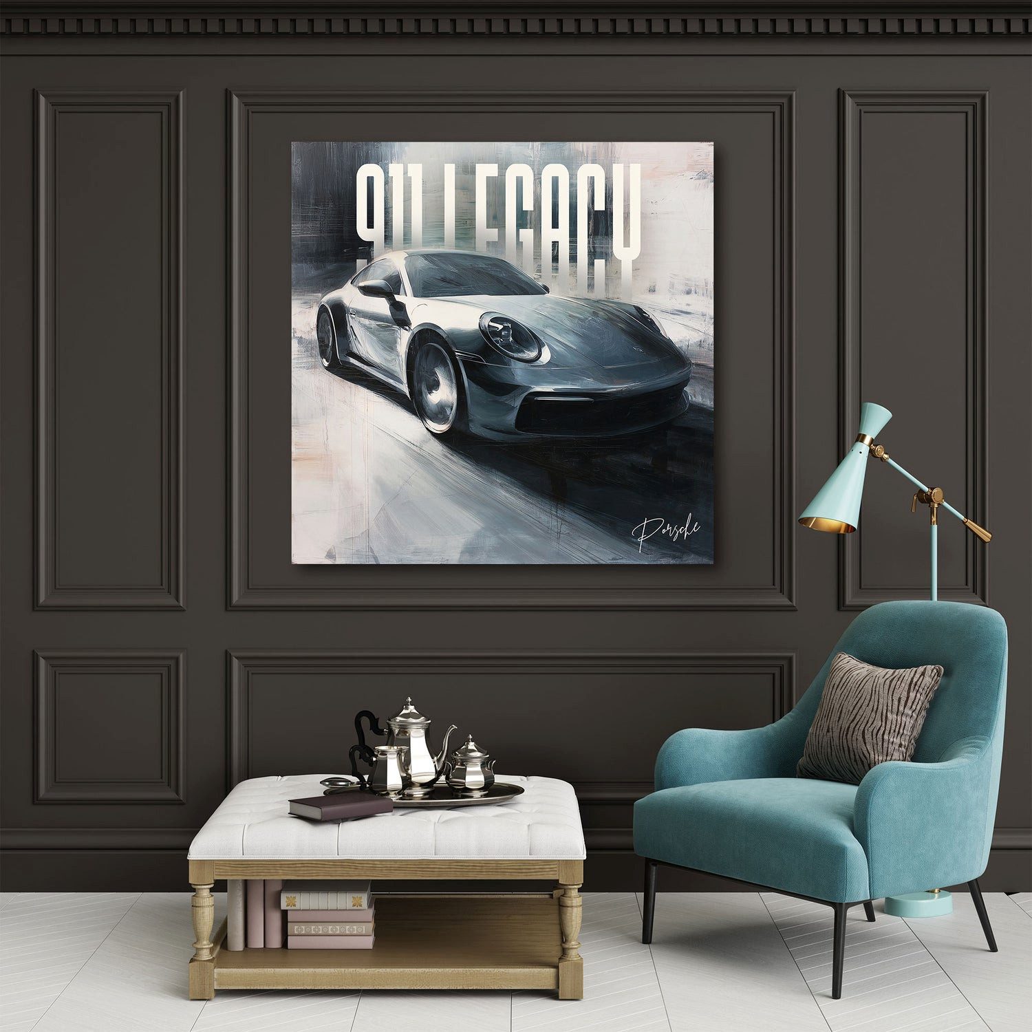 Artedinoi Leinwandbild Silberner Porsche Geschwindigkeit Leinwandbild Wandbild Kunstdruck XL