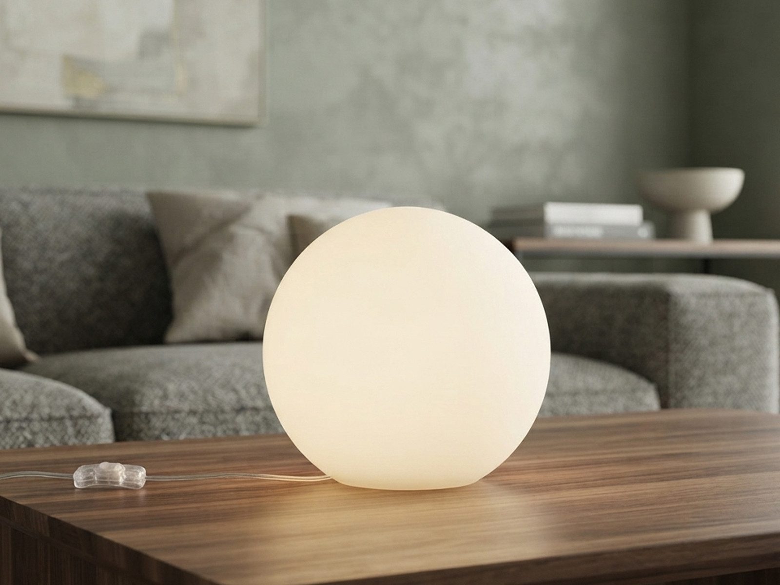 Reality Leuchten LED Tischleuchte Kugel-Lampe Ø 20cm inkl. E27 LED, dimmbar, LED wechselbar, warmweiß, kleine Glaskugel Nacht-Tischlampe, Lampenschirm Opal-Glas