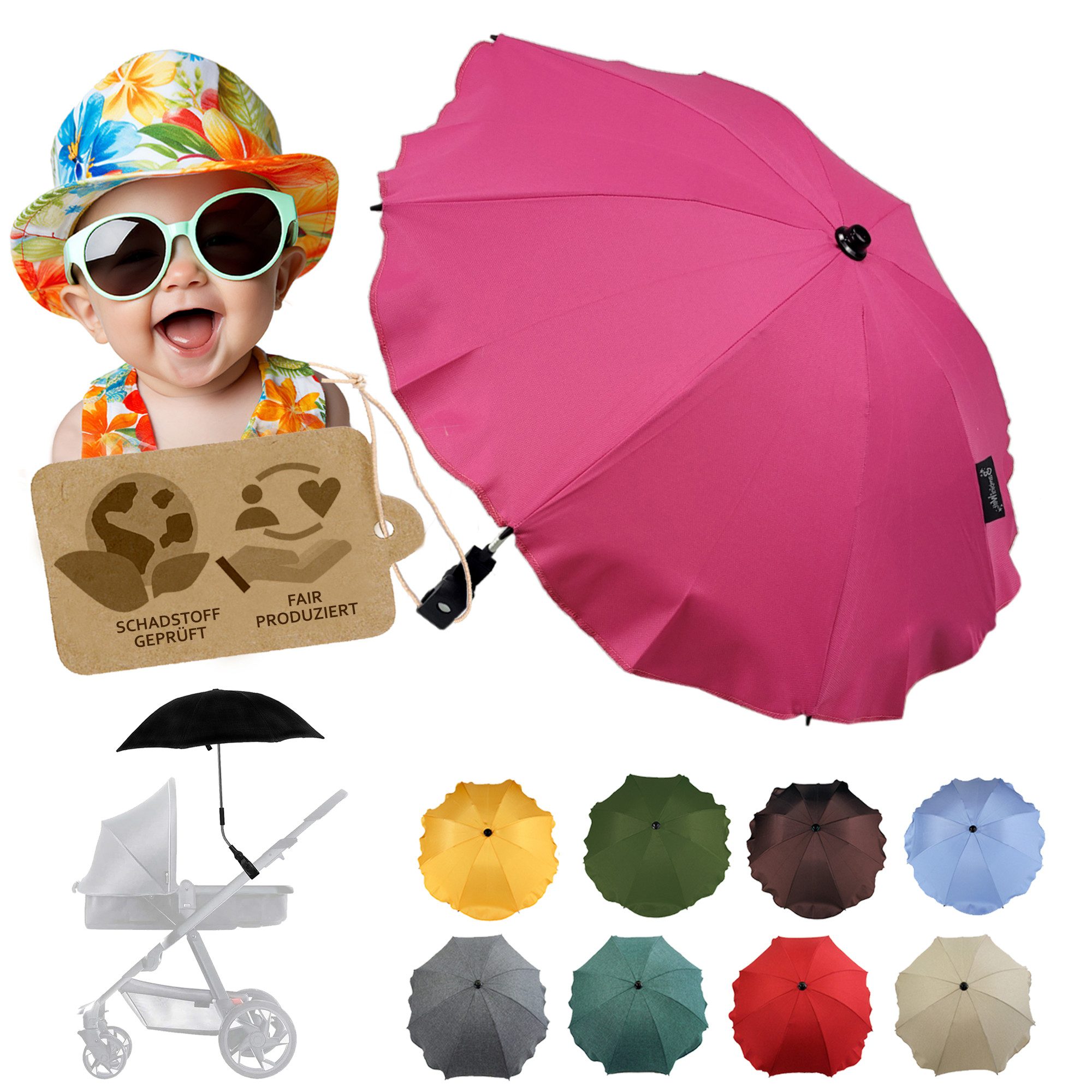 BambiniWelt by Rafael K. Kinderwagen-Sonnenschutzhülle Sonnenschirm Sonnenschutz für Kinderwagen Buggy Jogger universal UV50+, UV 50+ Schutz