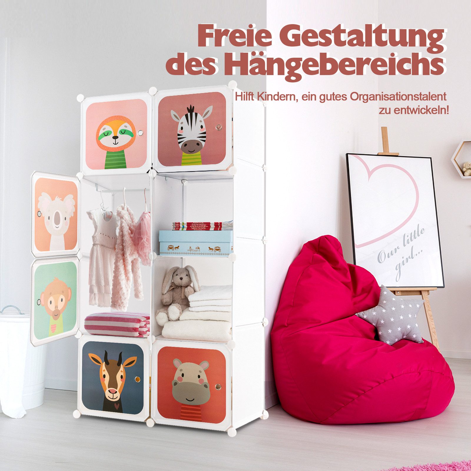 KOMFOTTEU Kleiderständer, Kinderregal Kleiderschrank mit 8 Würfeln
