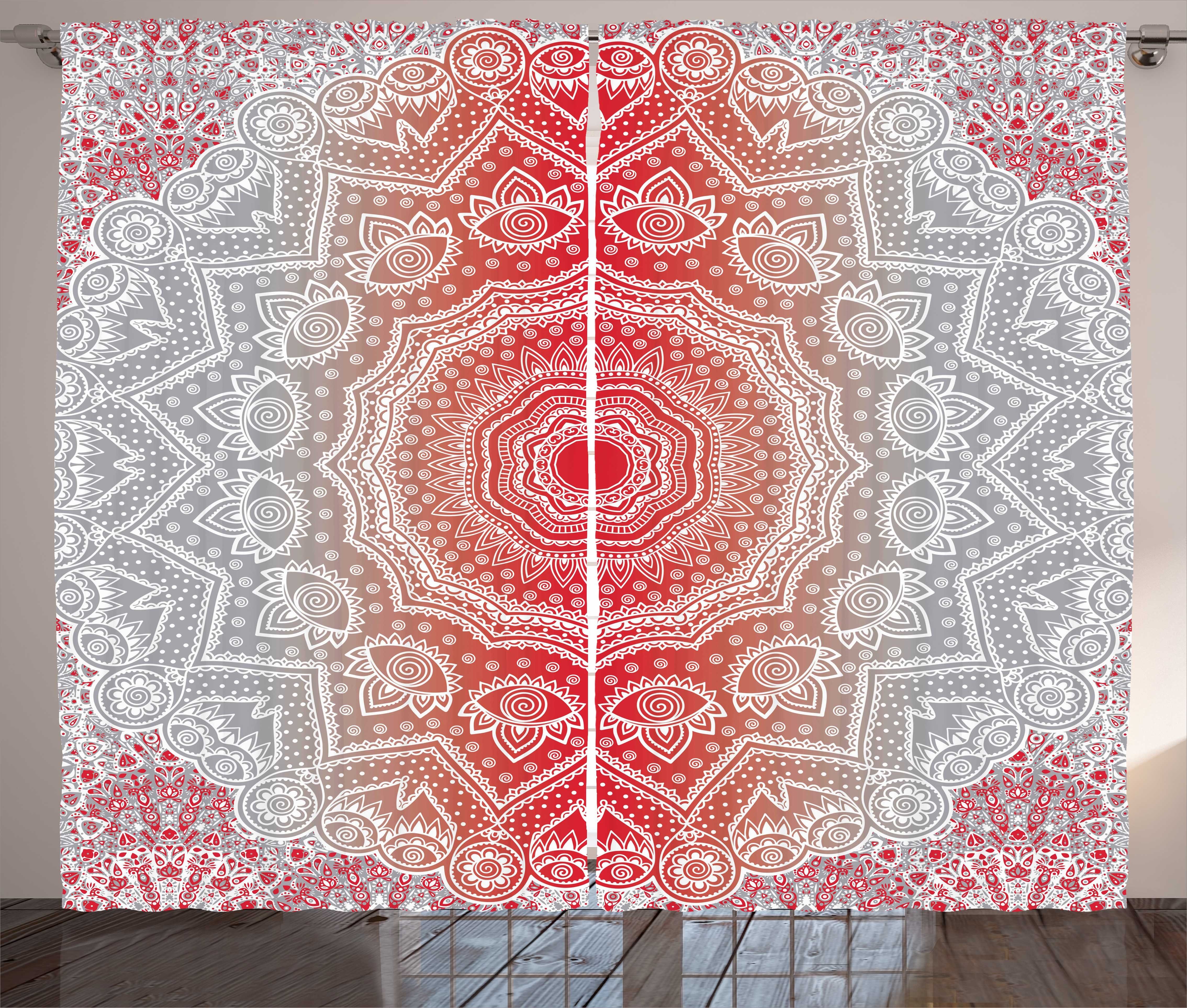 Mandala Rot Haken, Abakuhaus, Schlafzimmer mit Gardine Boho und und Kräuselband Schlaufen Grau Vorhang