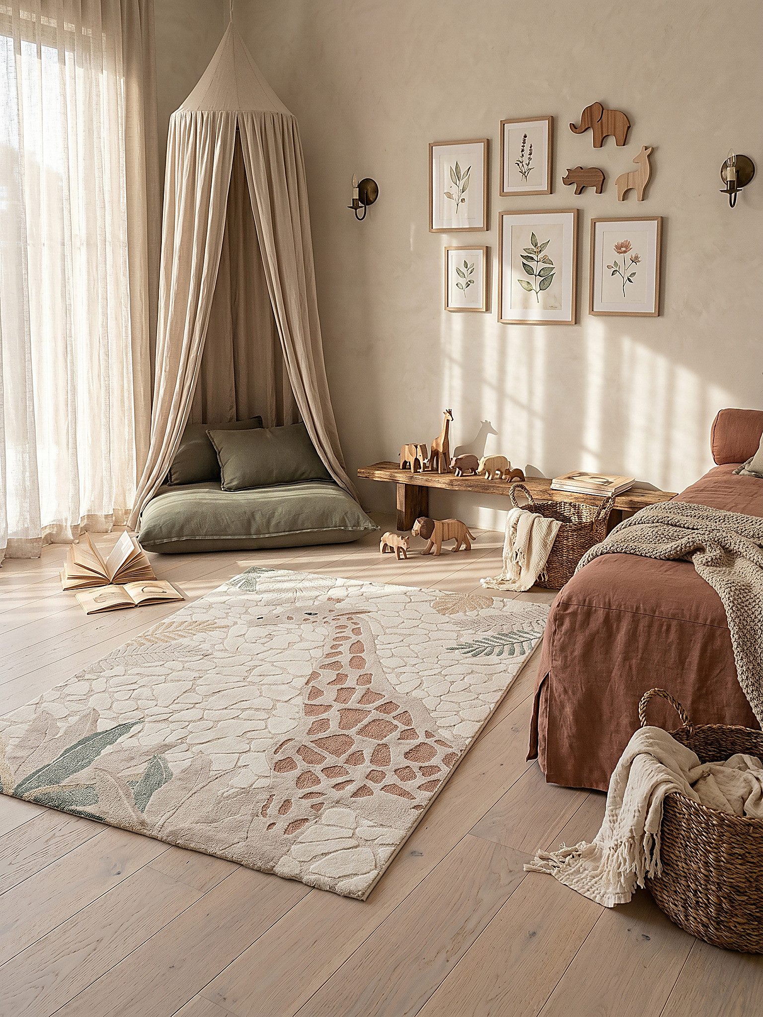 KADIMA DESIGN Kinderteppich VELT Teppich Kinder Creme 120x120 Polypropylen Kurzflor Kinderzimmer, Rund, Höhe: 15 mm, Saugroboter-geeignet, Strapazierfähig, Farbecht