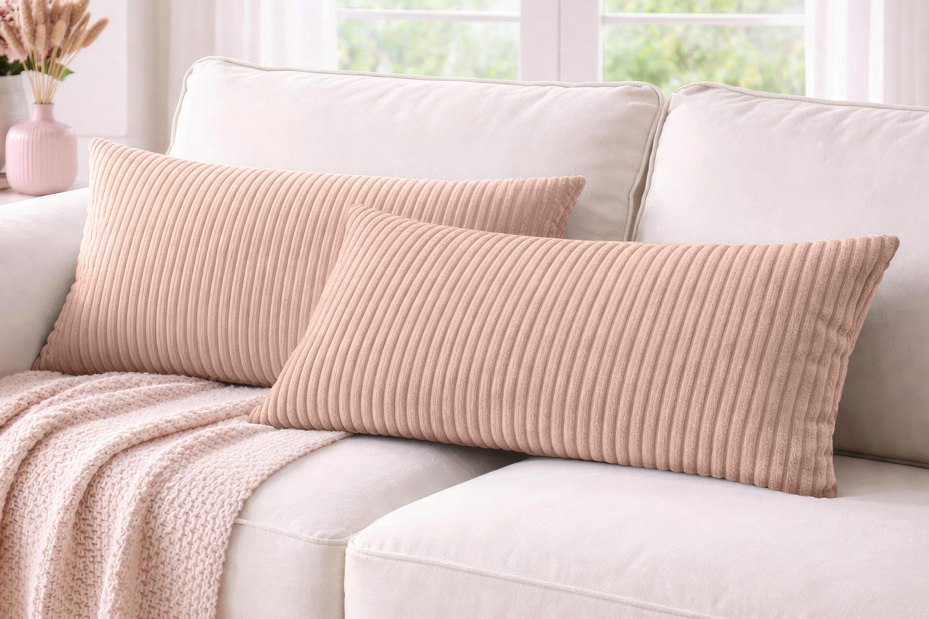 Amilian Dekokissen 40x80 cm 2er Set mit Füllung – Cord-Optik Sofakissen, mit Füllung und Bezug, formstabil, Hotelverschluss